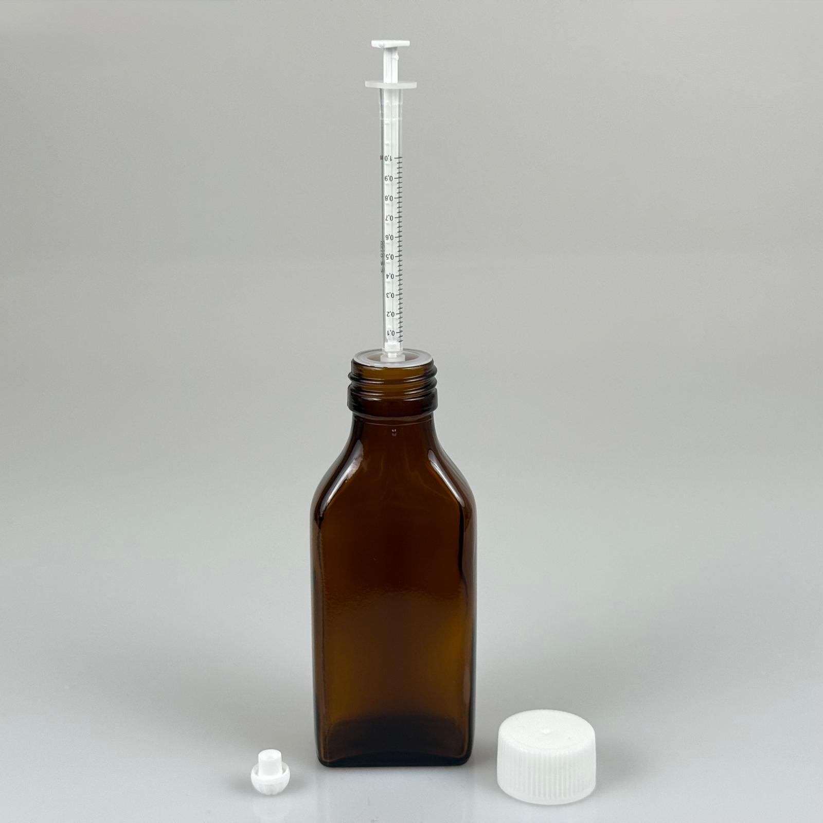100 Ml Yassı Cam Ecza Şişesi + 1 Ml Dozaj Pipeti + Dozaj Tıpası + Contalı Plastik Kapak Takım