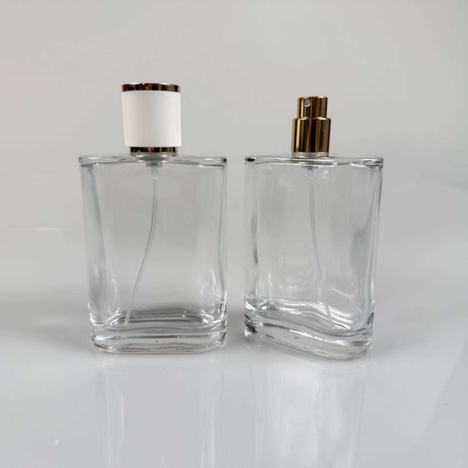 100 Ml Yassı Model Ceo Parfüm Şişesi - Gold Metal Spreyli + Gold Beyaz Kapaklı (Ağız 15 Mm Geçme Kolay Kapama)