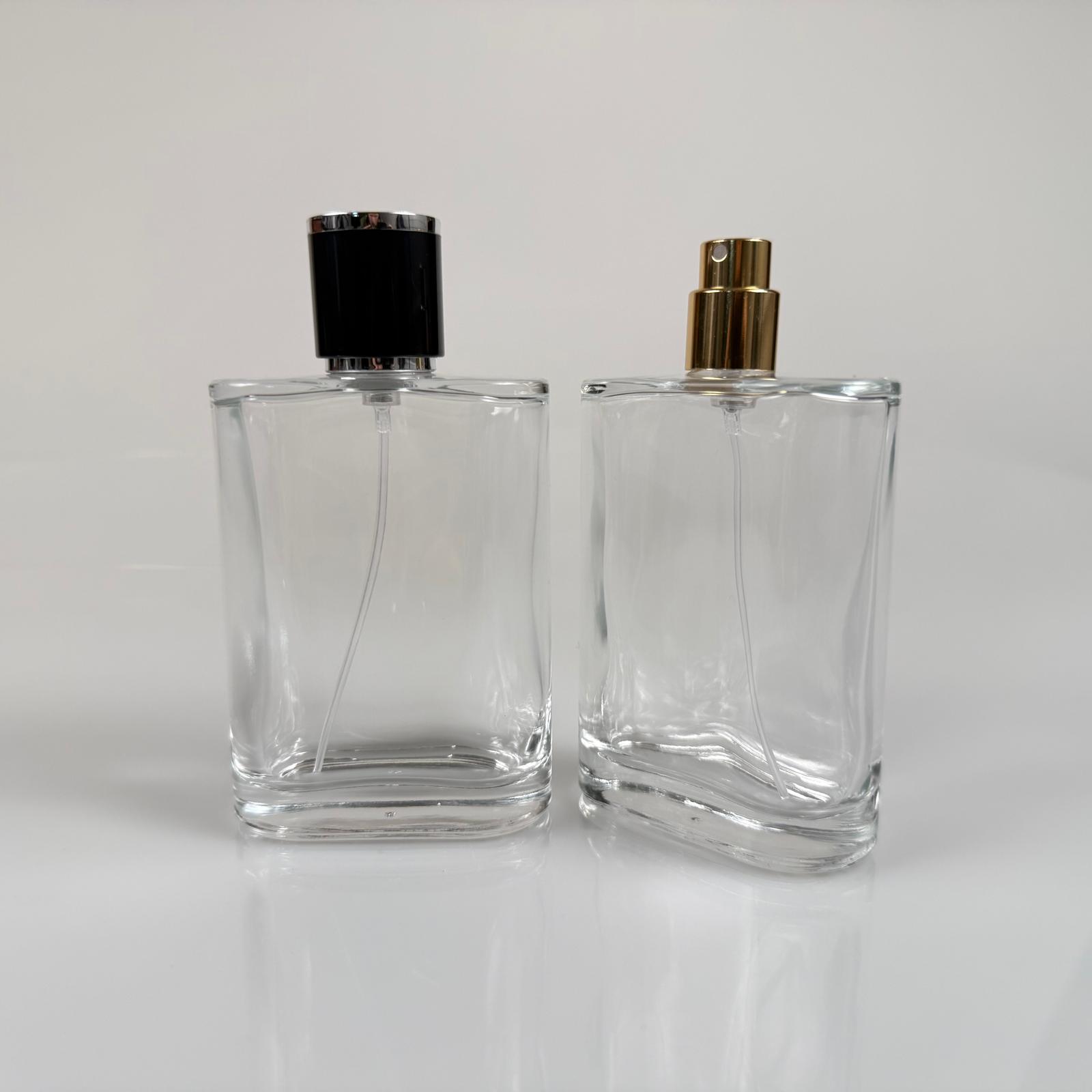 100 Ml Yassı Model Ceo Parfüm Şişesi - Gold Metal Spreyli + Gümüş Siyah Kapaklı (Ağız 15 Mm Geçme Kolay Kapama)