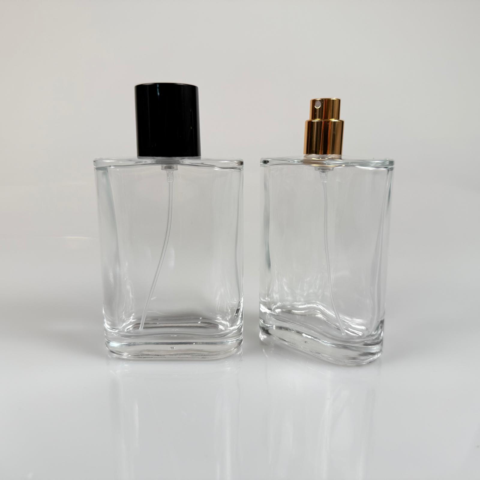 100 Ml Yassı Model Ceo Parfüm Şişesi - Gold Metal Spreyli + Siyah Kapaklı (Ağız 15 Mm Geçme Kolay Kapama)