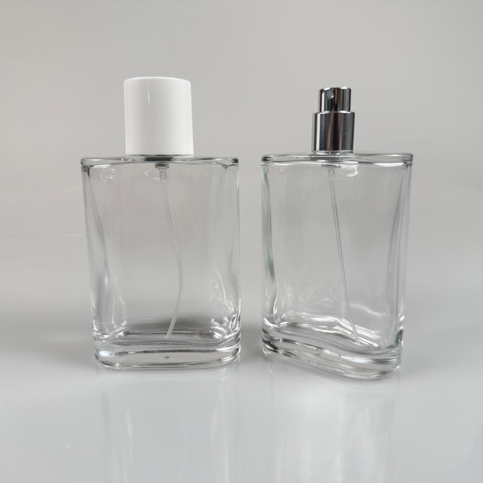 100 Ml Yassı Model Ceo Parfüm Şişesi - Gümüş Metal Spreyli + Beyaz Kapaklı (Ağız 15 Mm Geçme Kolay Kapama)