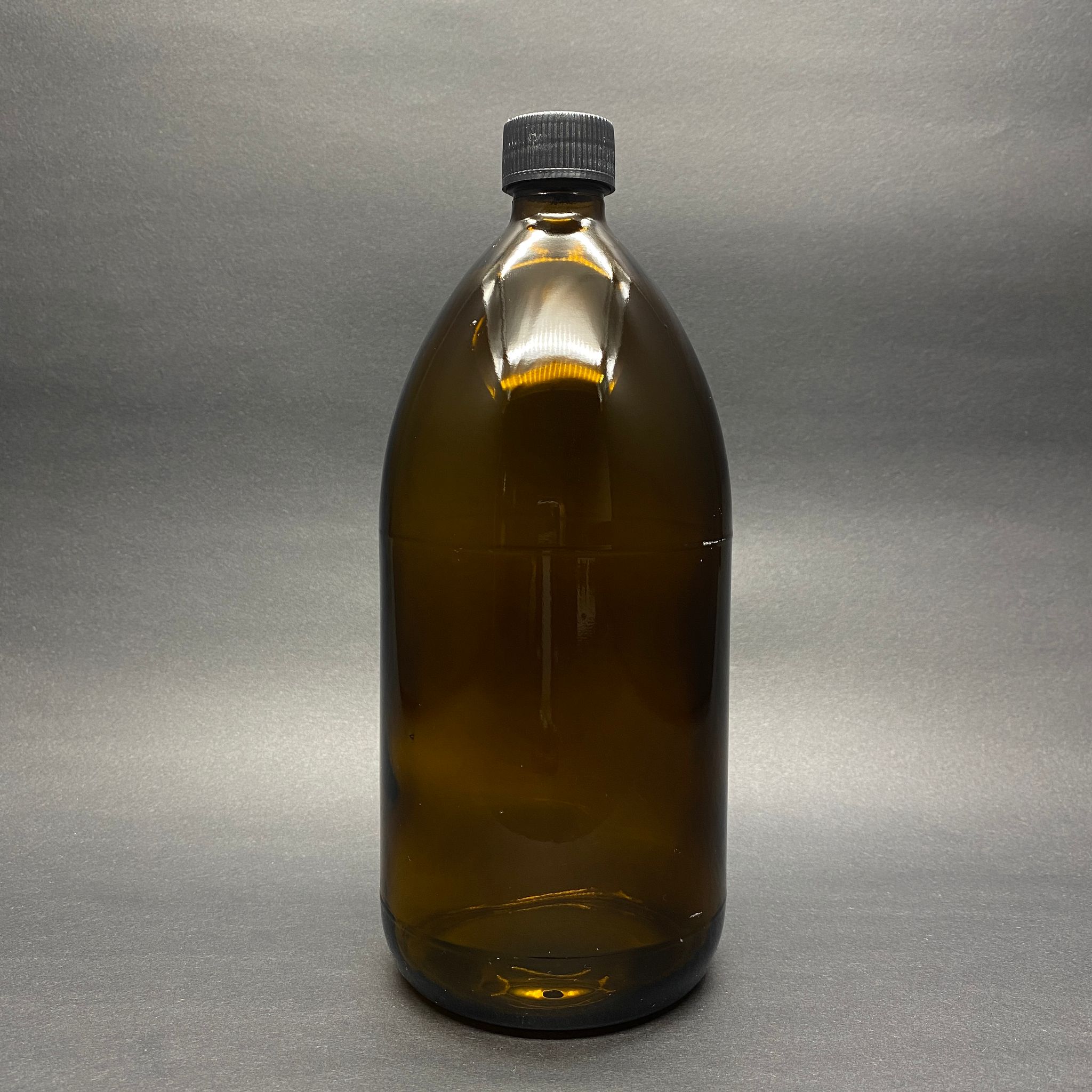 1000 Cc Amber Cam Şişe - Siyah Contalı Kapaklı - 1 Lt Cam Ecza Şişesi  - Kahverengi