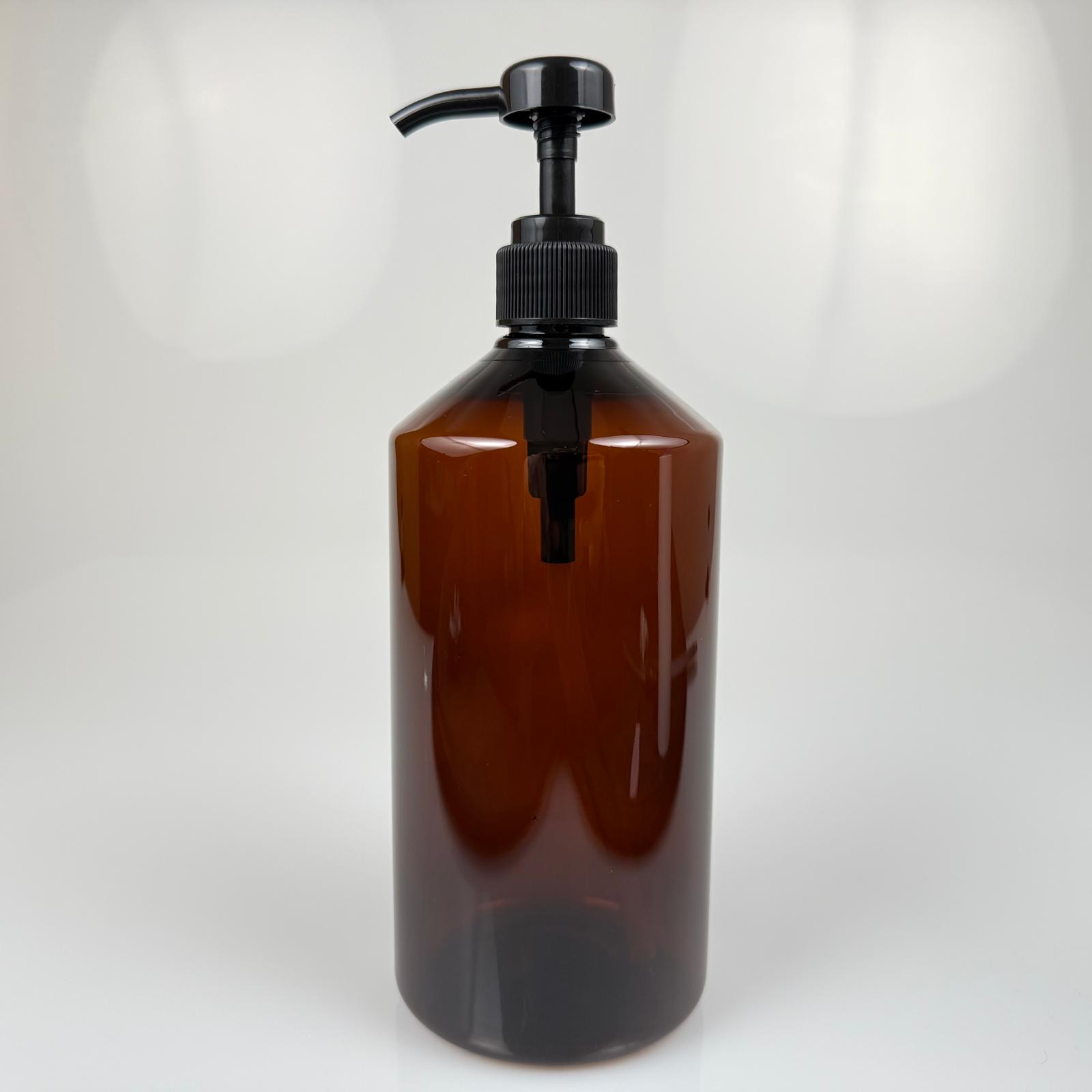 1000 Cc Amber Kahverengi Pet Küt Model Şişe - Siyah Dozaj Pompalı (Her Basmada 4 Cc Sıvı Atar)  - 1 Lt Pompalı Şişe - Şurup, Şampuan, Krem Gibi Yoğun Kıvamlı Sıvılarda Kullanılır
