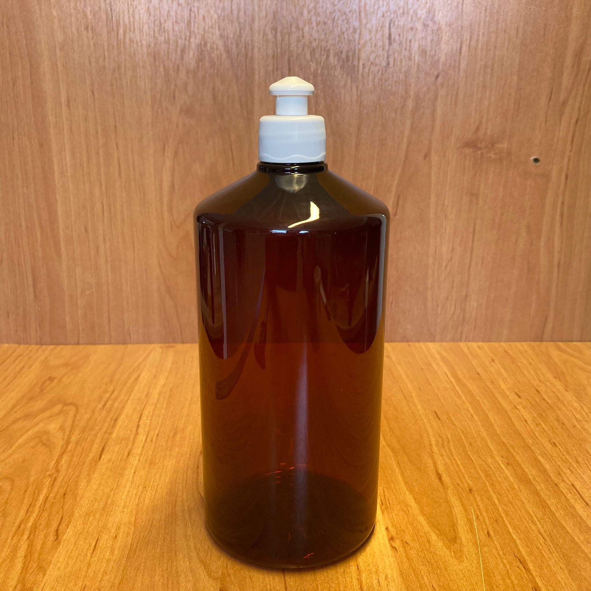 1000 Cc Amber Plastik Şişe - Beyaz Akıtıcılı Push-Pull Kapaklı - 1 Litre Kahverengi Boş Plastik Şişe - Kalın (45 Gr)