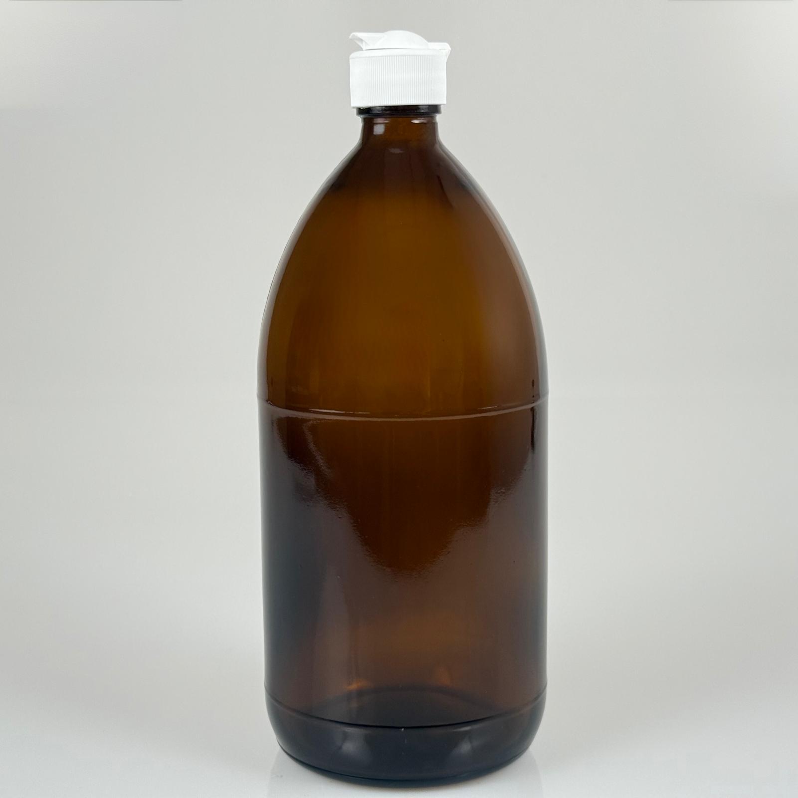 1000 Cc Amber Tombul Özel Seri Cam Şişe - Akıtıcılı Beyaz Fliptop Kapaklı - 1000 Ml Cam Ecza Şişesi - Kahverengi