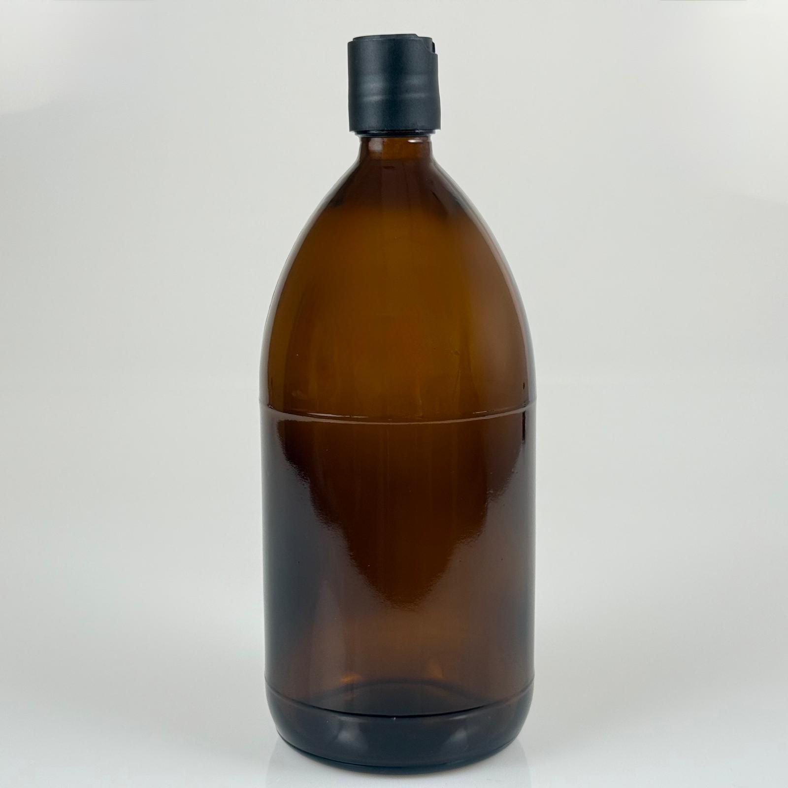 1000 Cc Amber Tombul Özel Seri Cam Şişe - Akıtıcılı Siyah Disktop Şampuan Kapaklı - 1000 Ml Cam Ecza Şişesi - Kahverengi