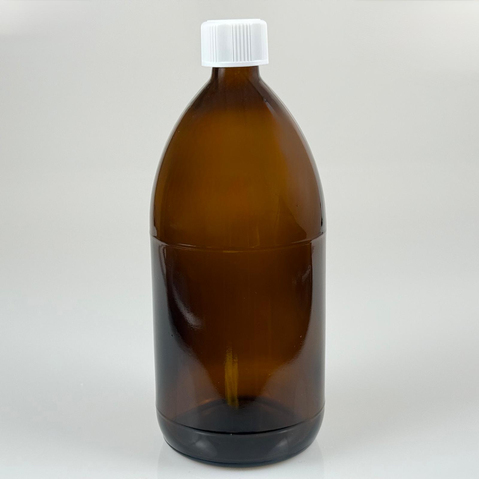 1000 Cc Amber Tombul Özel Seri Cam Şişe - Beyaz Çocuk Kilitli Kapaklı - 1000 Ml Cam Ecza Şişesi - Kahverengi