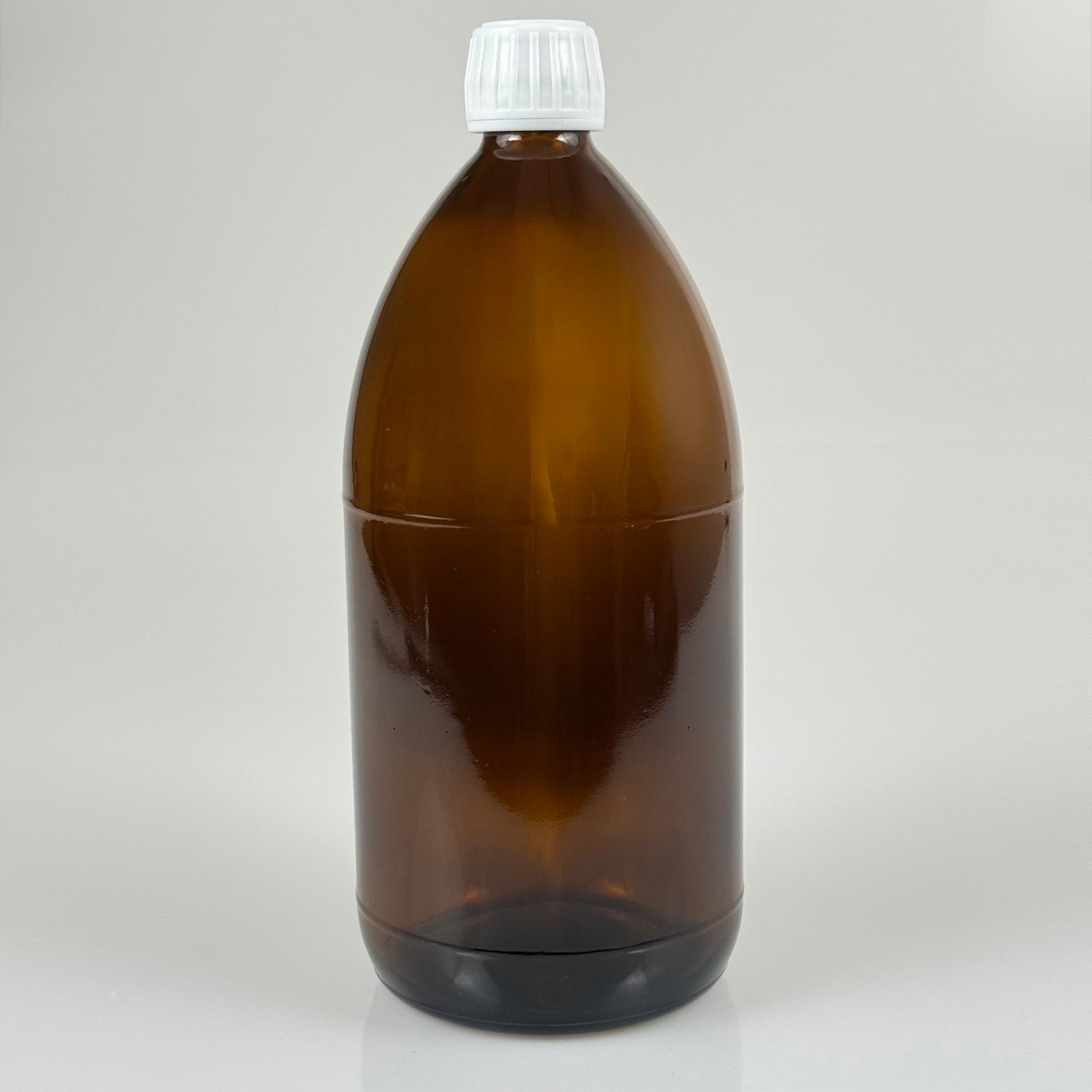 1000 Cc Amber Tombul Özel Seri Cam Şişe - Beyaz Kilitli Kapaklı - 1000 Ml Cam Ecza Şişesi - Kahverengi