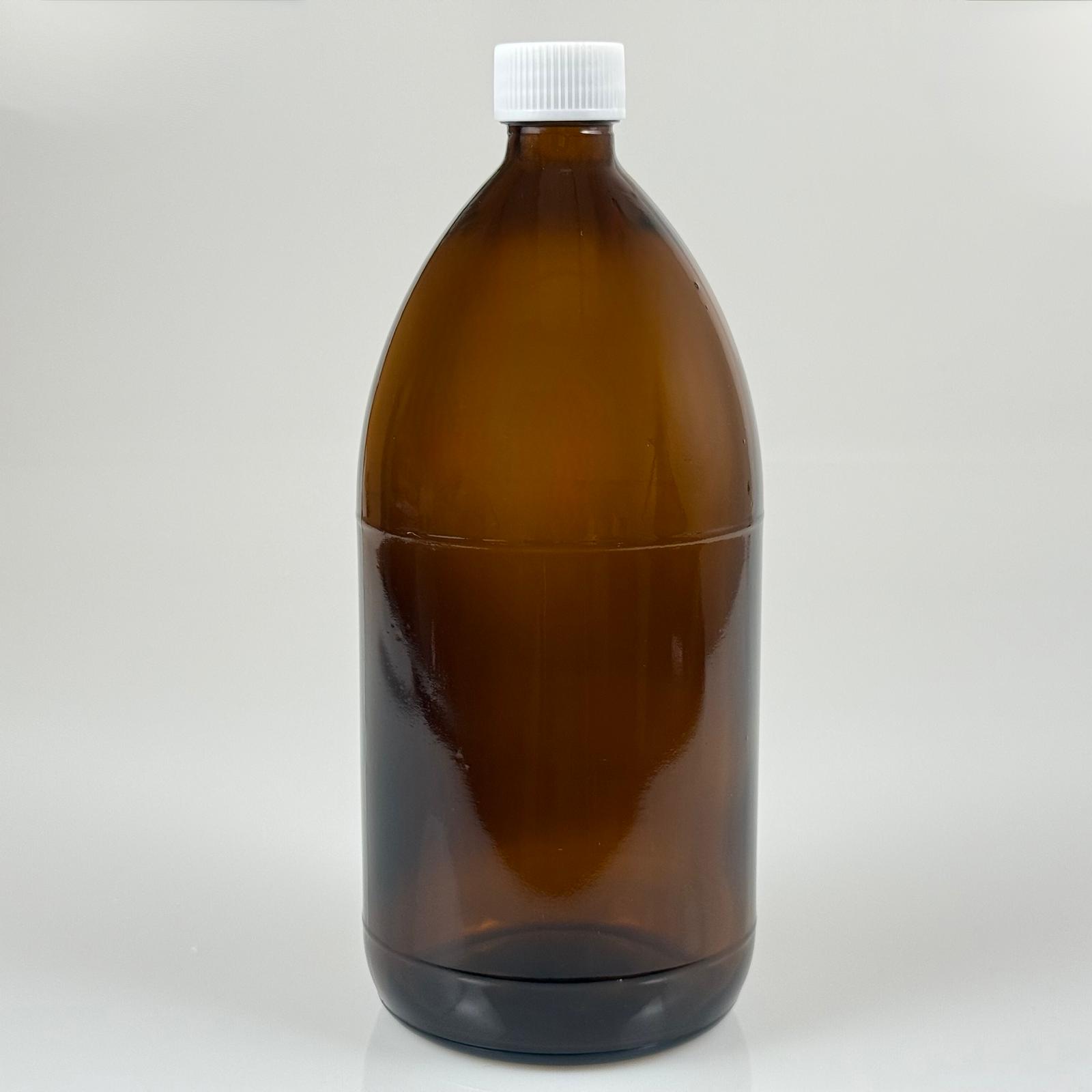 1000 Cc Amber Tombul Özel Seri Cam Şişe - Contalı Beyaz Kapaklı - 1000 Ml Cam Ecza Şişesi - Kahverengi
