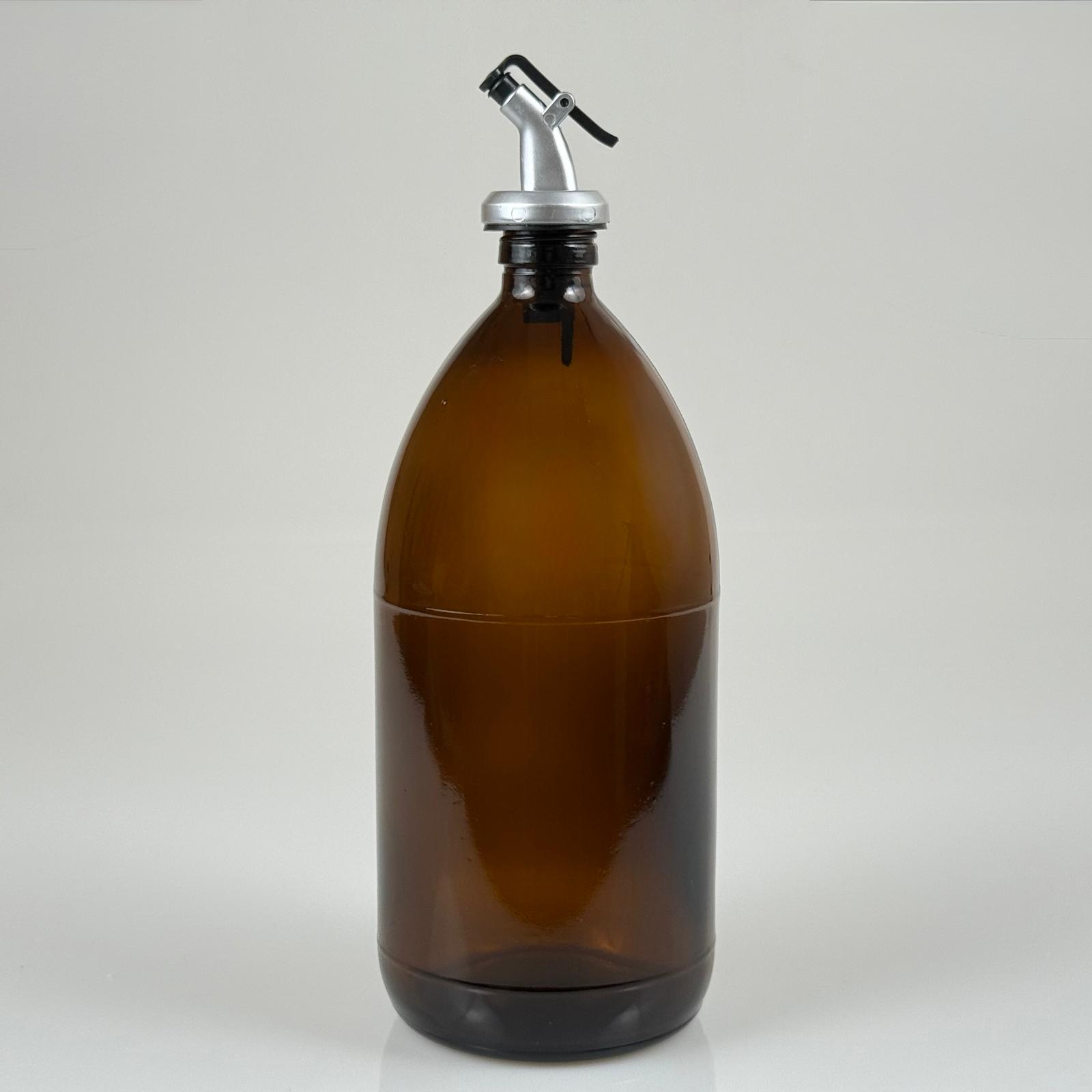 1000 Cc Amber Tombul Özel Seri Cam Şişe - Gri Kapaklı Yağdanlık Tıpalı - 1000 Ml Cam Ecza Şişesi - Kahverengi