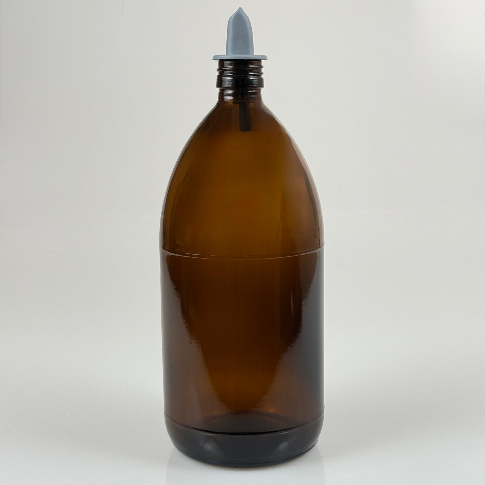 1000 Cc Amber Tombul Özel Seri Cam Şişe - Gri Silikon Yağdanlık Tıpalı - 1000 Ml Cam Ecza Şişesi - Kahverengi