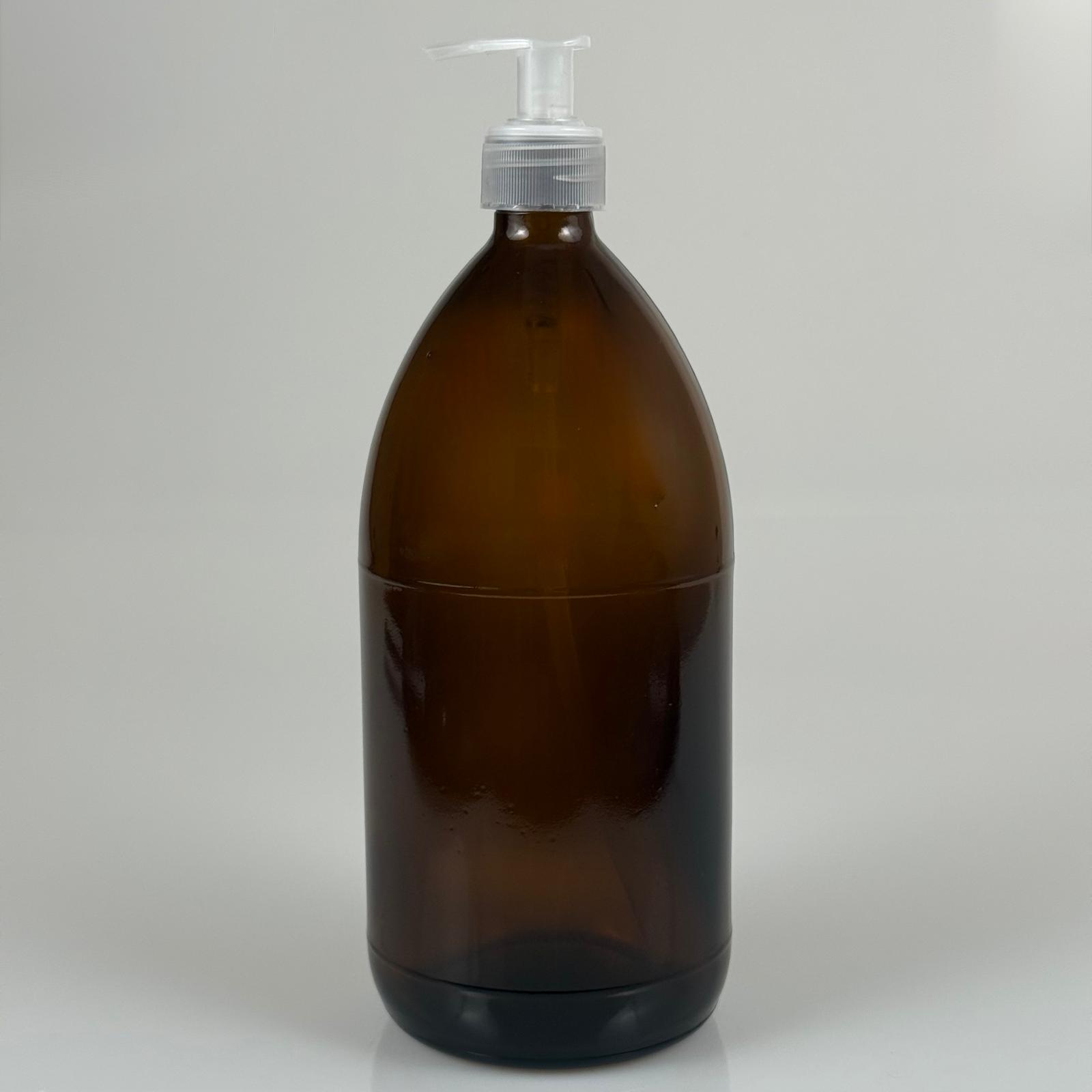 1000 Cc Amber Tombul Özel Seri Cam Şişe - Şeffaf Pompalı - 1000 Ml Cam Ecza Şişesi - Kahverengi