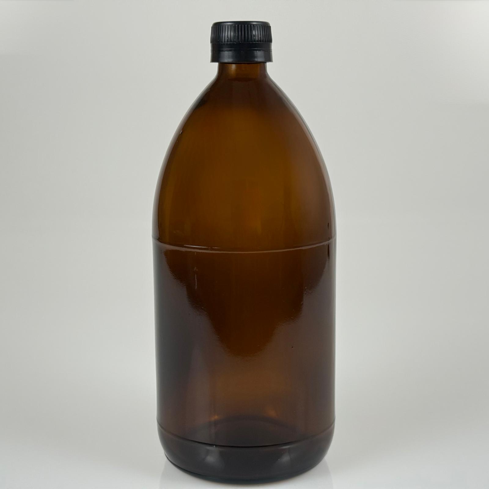 1000 Cc Amber Tombul Özel Seri Cam Şişe - Siyah Etekli Kapaklı - 1000 Ml Cam Ecza Şişesi - Kahverengi