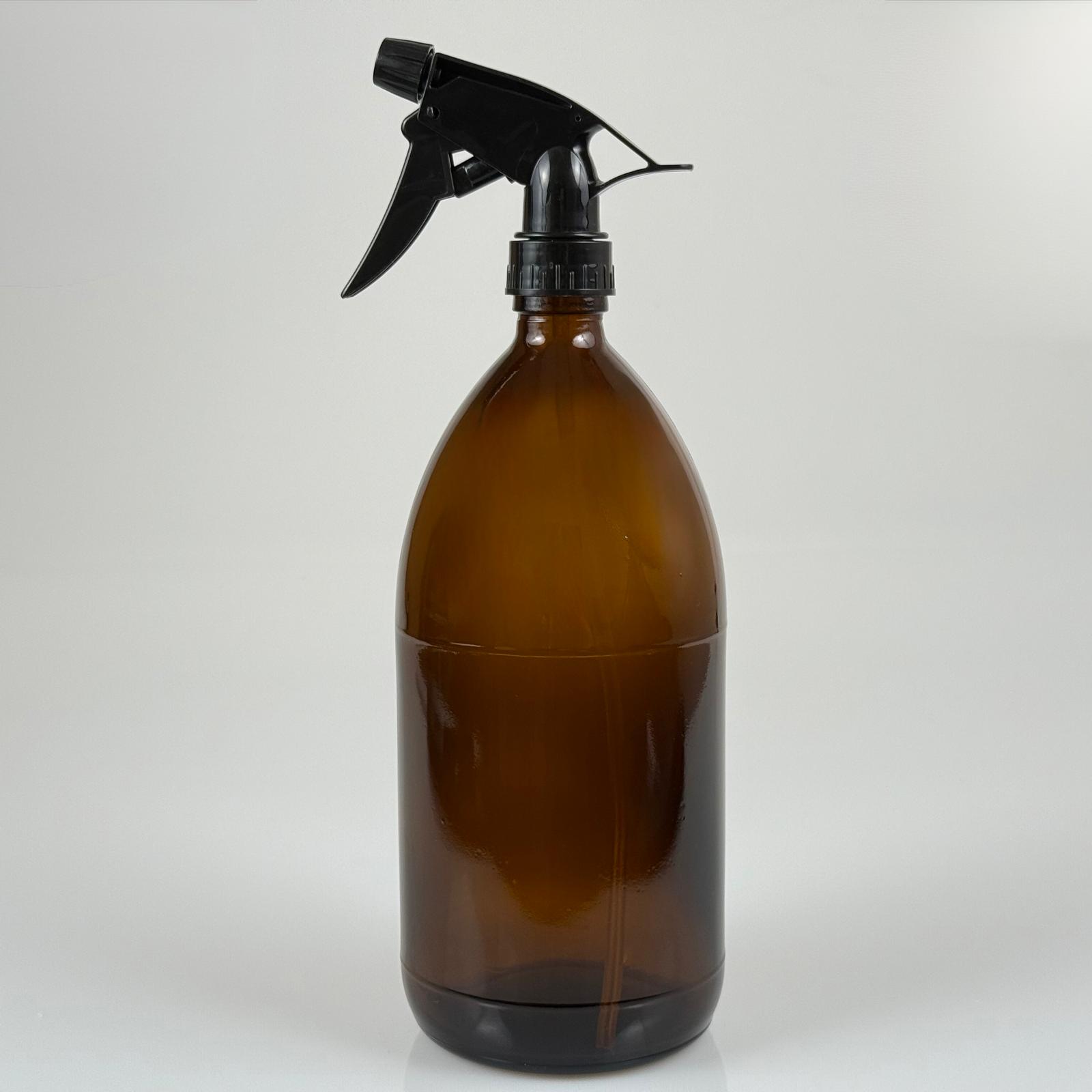 1000 Cc Amber Tombul Özel Seri Cam Şişe - Siyah Kimyasala Dayanıklı Dozaj Spreyli - 1000 Ml Cam Ecza Şişesi - Kahverengi