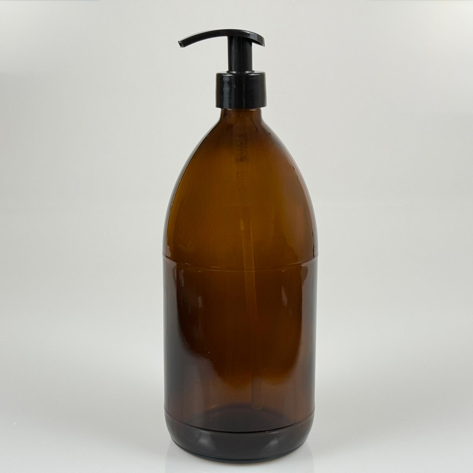 1000 Cc Amber Tombul Özel Seri Cam Şişe - Siyah Pompalı - 1000 Ml Cam Ecza Şişesi - Kahverengi