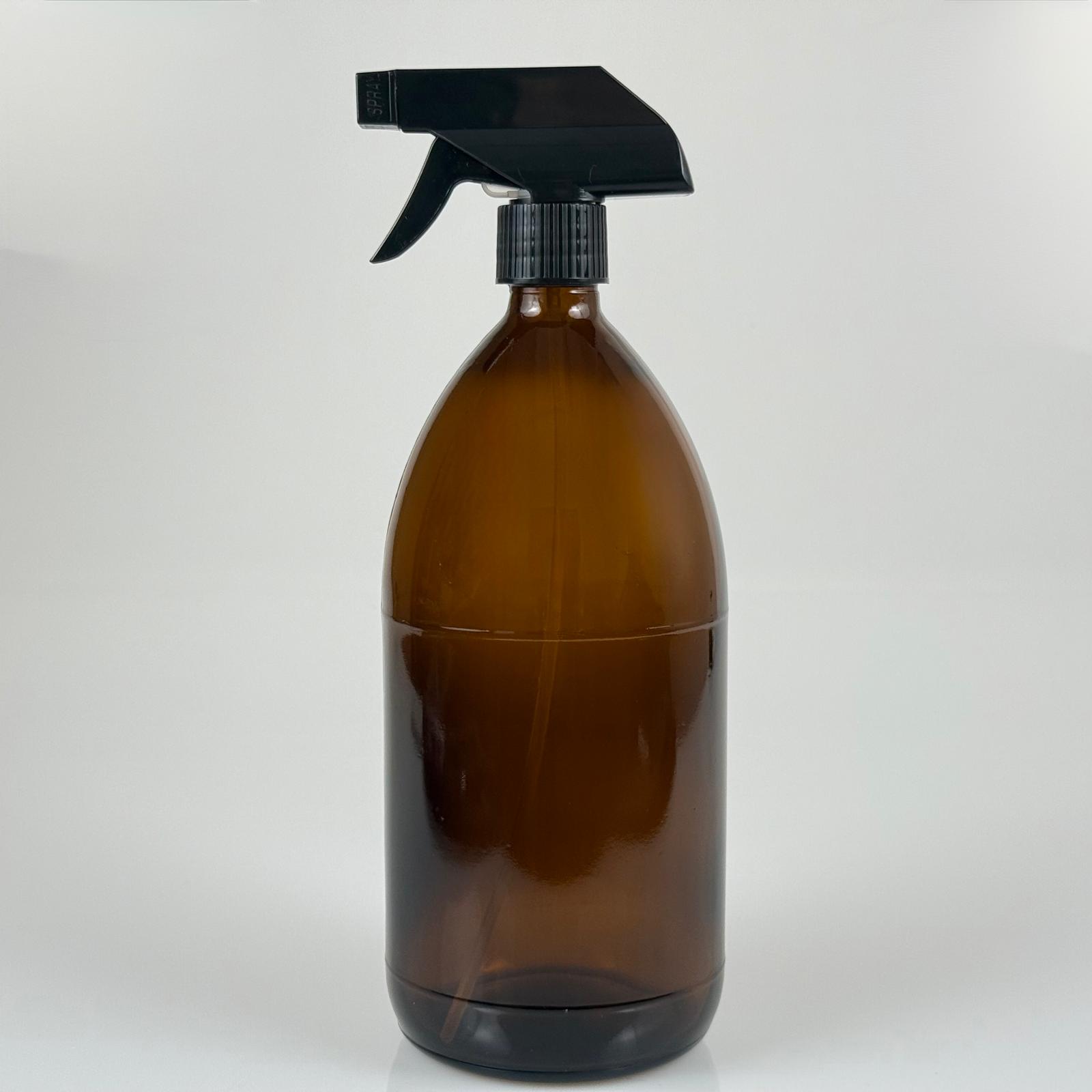 1000 Cc Amber Tombul Özel Seri Cam Şişe - Siyah Tetik Triger Spreyli - 1000 Ml Cam Ecza Şişesi - Kahverengi