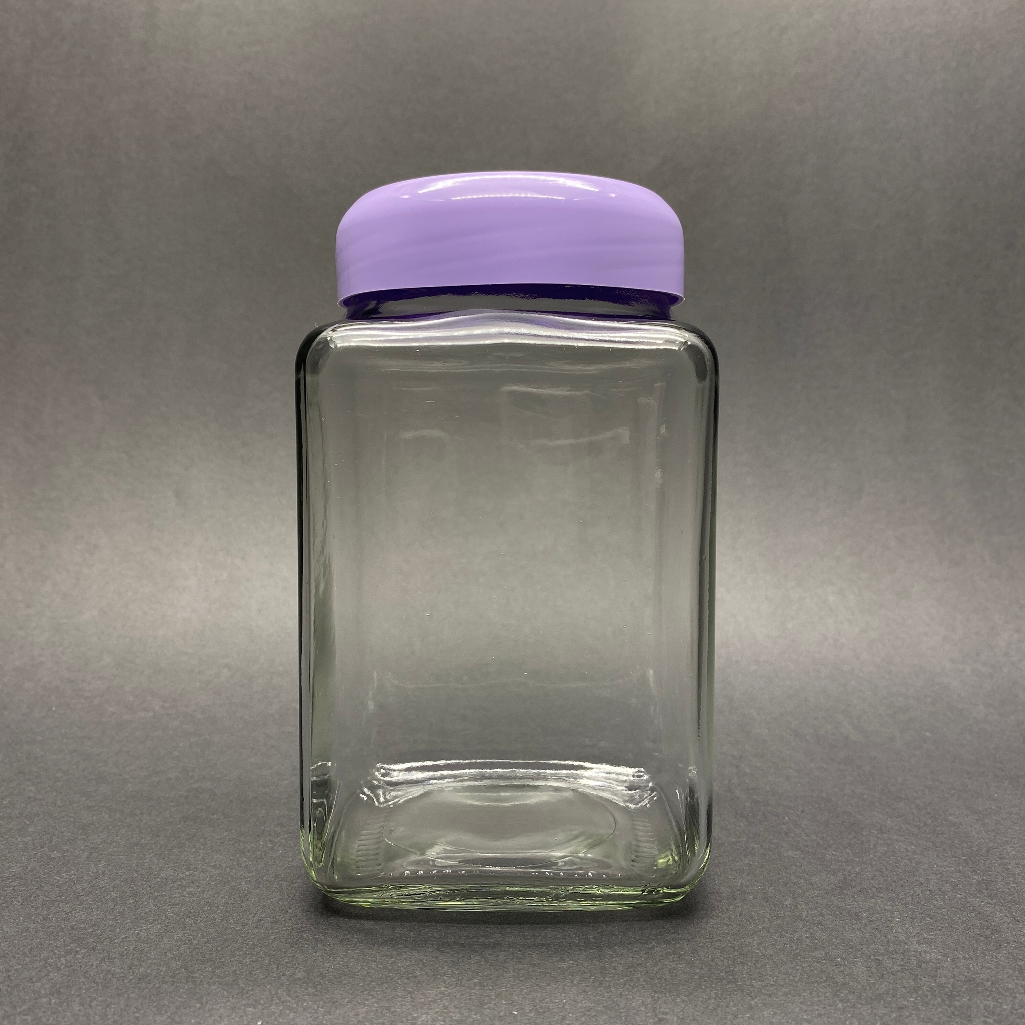 1000 Cc Cam Kare Kavanoz -  Lila Plastik Kapaklı - 1 Litre Köşeli Cam Kavanoz