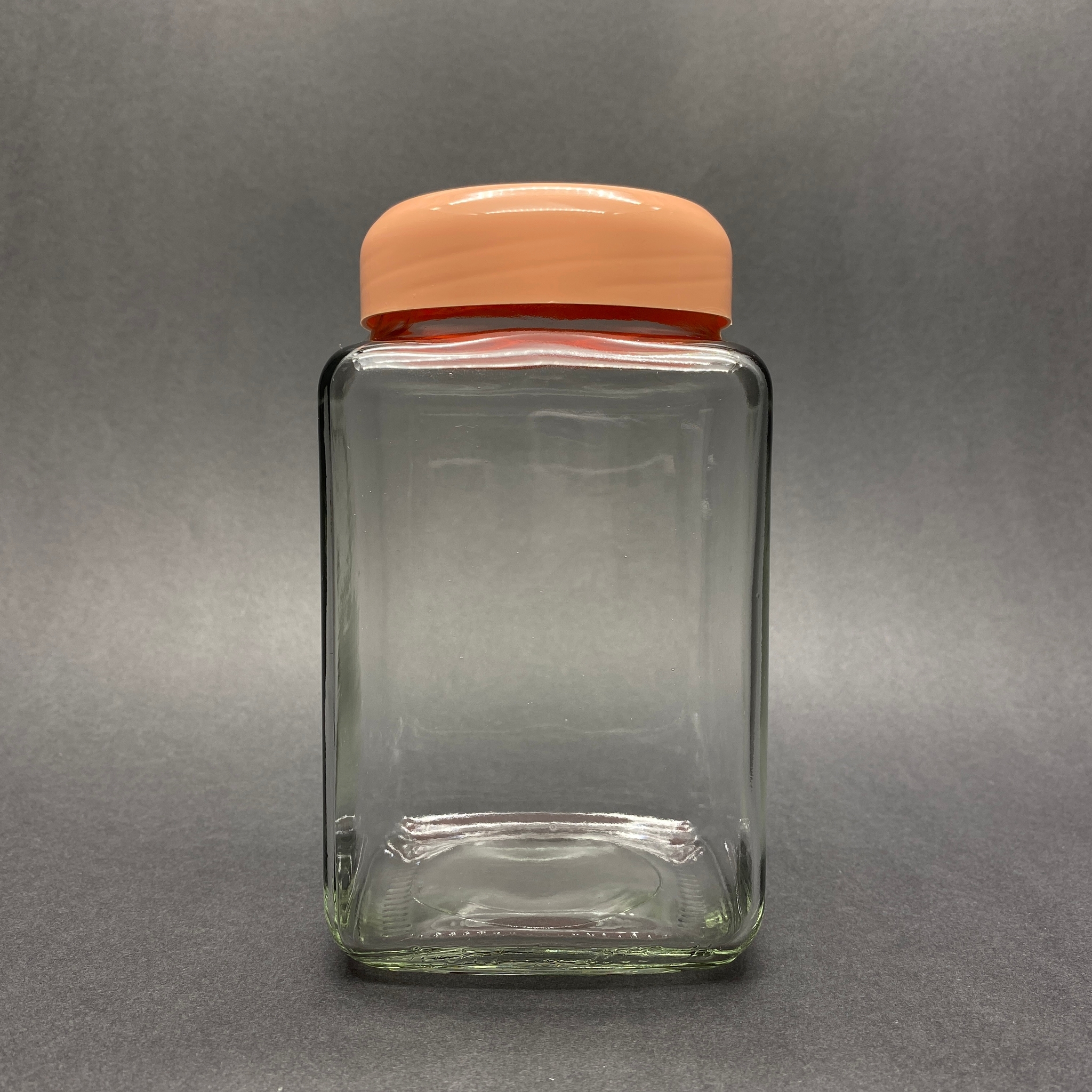 1000 Cc Cam Kare Kavanoz -  Pembe Plastik Kapaklı - 1 Litre Köşeli Cam Kavanoz