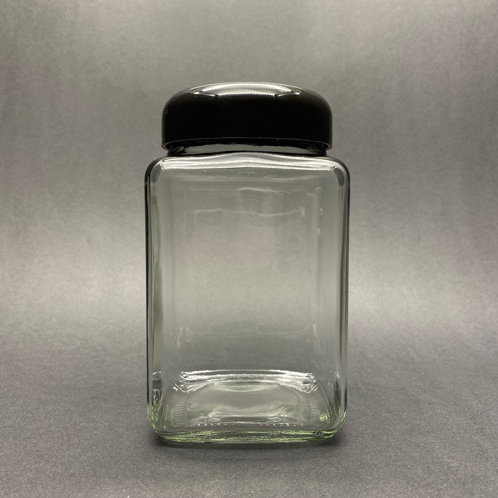 1000 Cc Cam Kare Kavanoz -  Siyah Plastik Kapaklı - 1 Litre Köşeli Cam Kavanoz