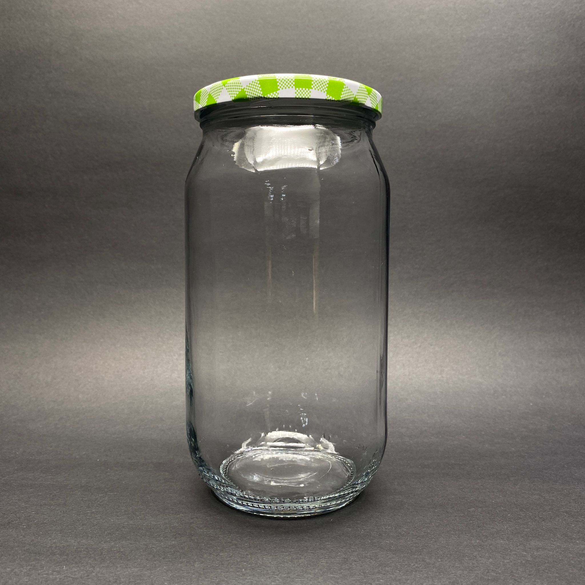 1000 Cc Cam Kavanoz - Yeşil Ekose Metal Kapaklı - 1000 Ml Cam Konserve Kavanozları