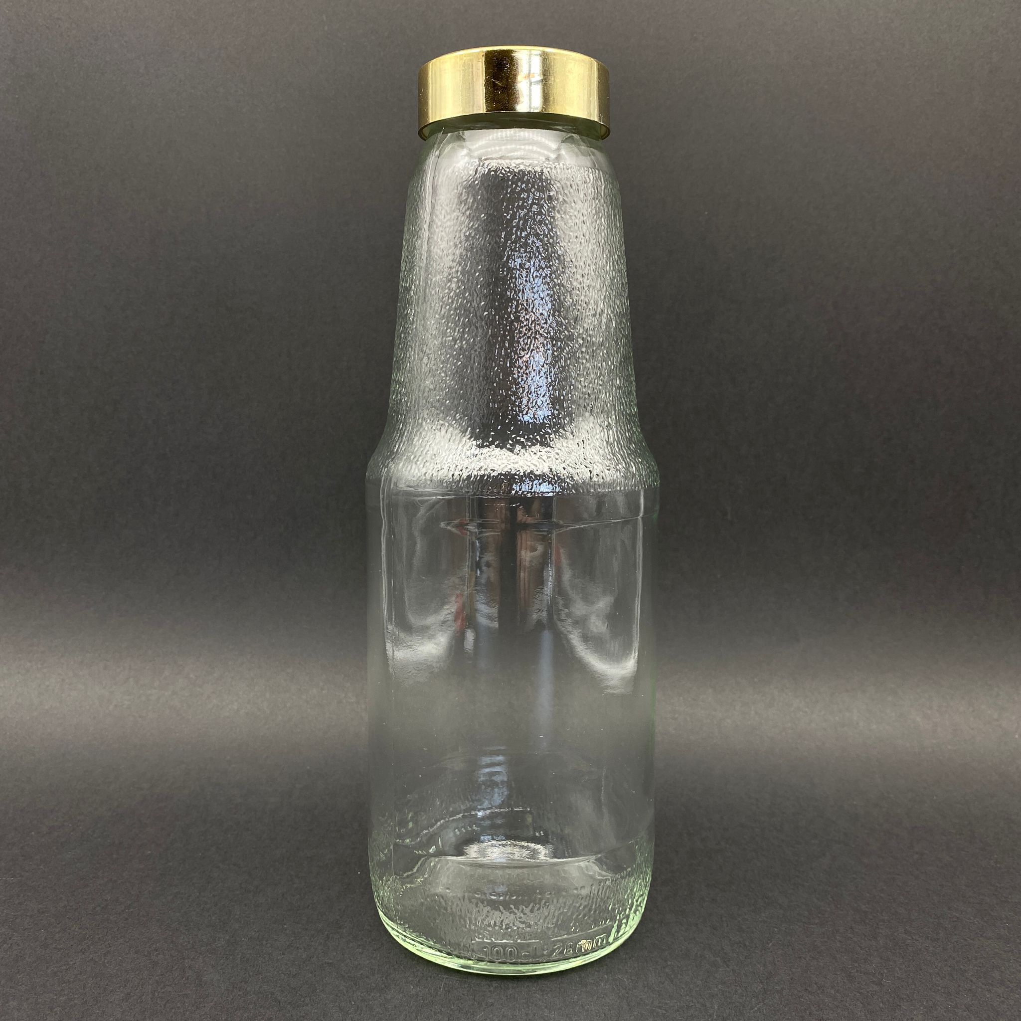 1000 Cc Cam Meyve Suyu Şişesi -  Plastik Gold Kaplamalı Kapaklı  - 1 Litre Cam Meyve Suyu Şişesi