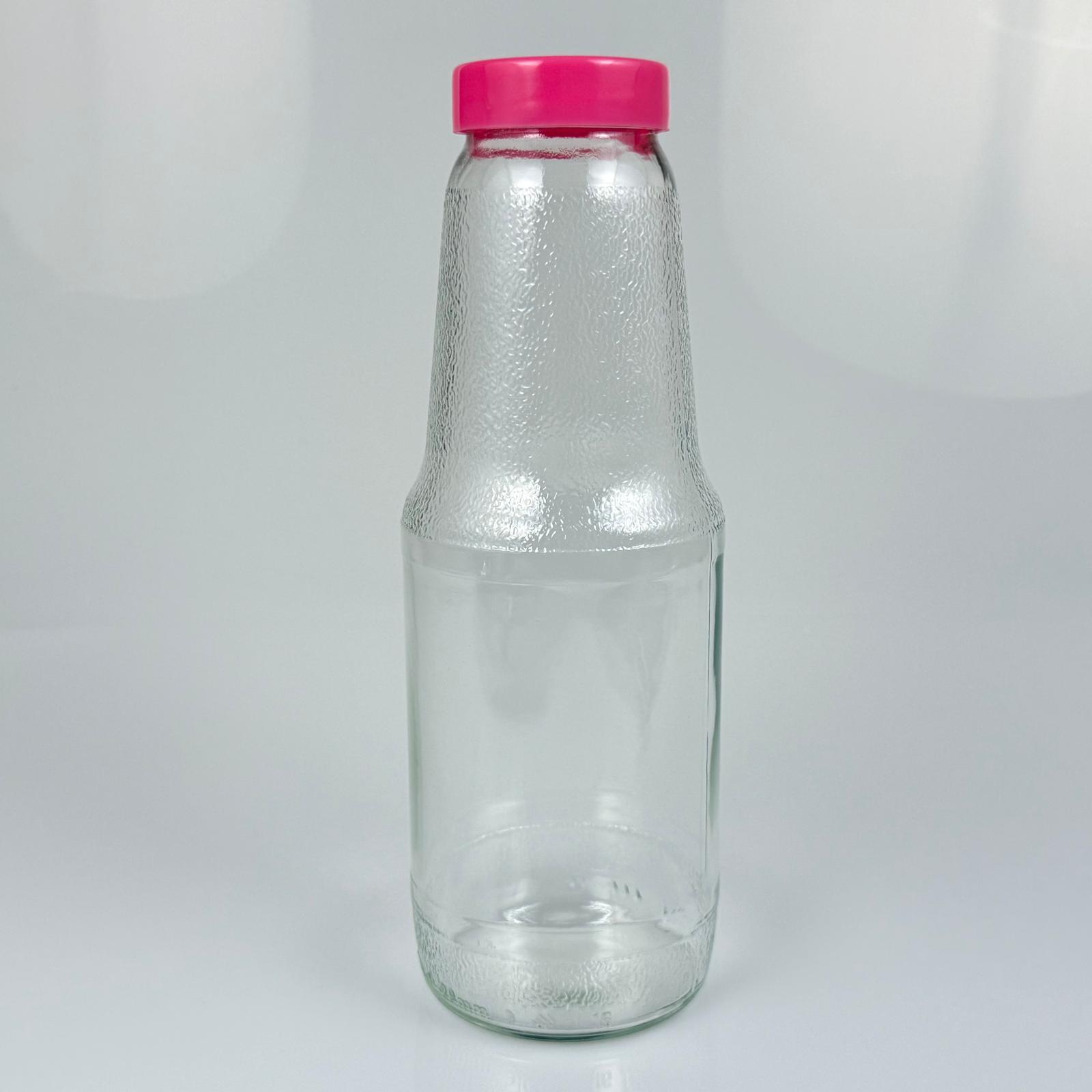 1000 Cc Cam Şişesi + Pembe Plastik Kapak - 1 Litre Plastik Kapaklı Cam Şişe