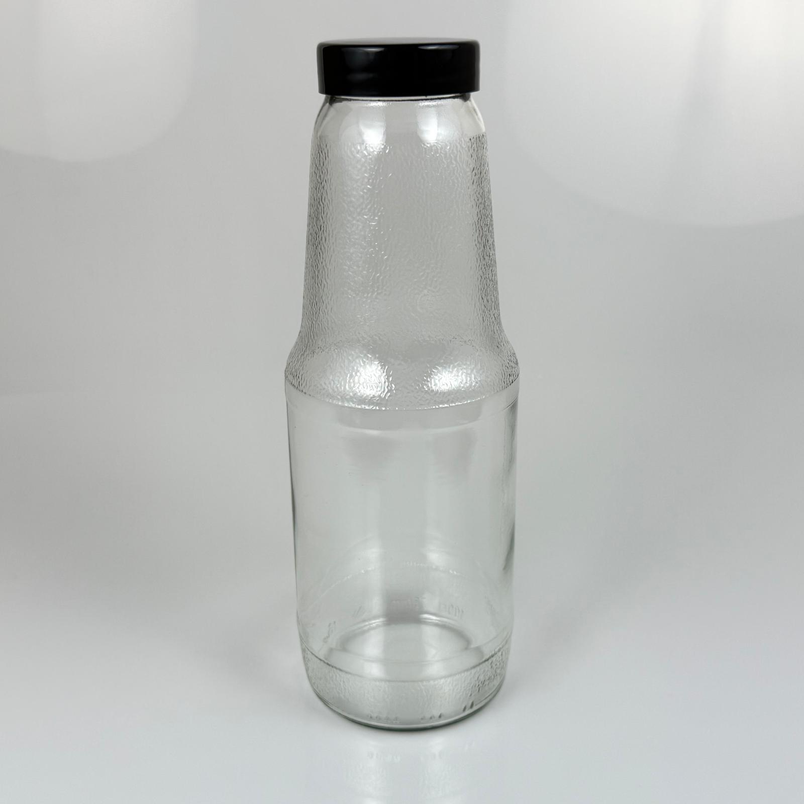 1000 Cc Cam Şişesi + Siyah Plastik Kapak - 1 Litre Plastik Kapaklı Cam Şişe