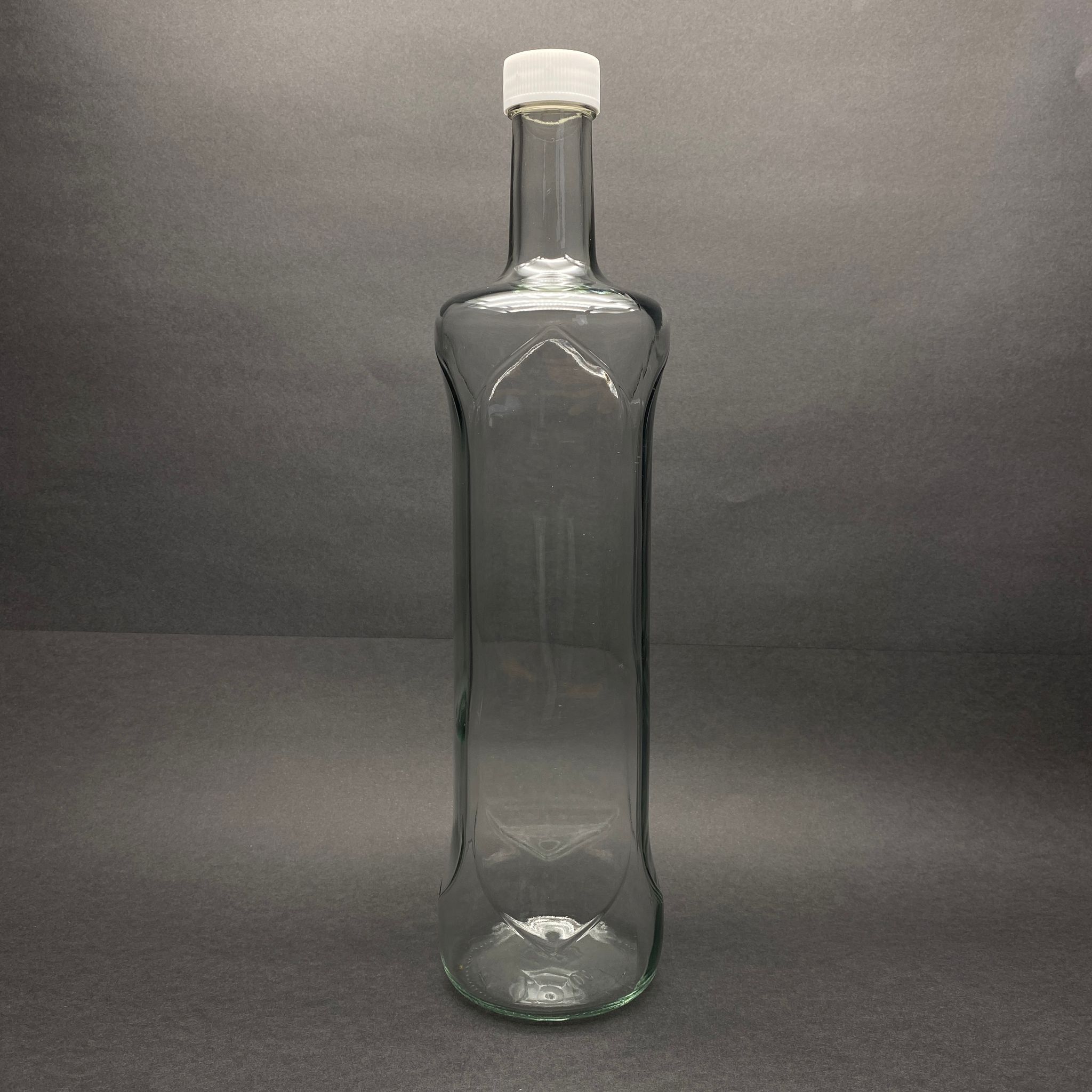 1000 Cc Dorika Oval Desenli Cam Şişe - Beyaz Plastik Kapaklı - 1 Litre Yağ Şişesi - Sirke Şişesi