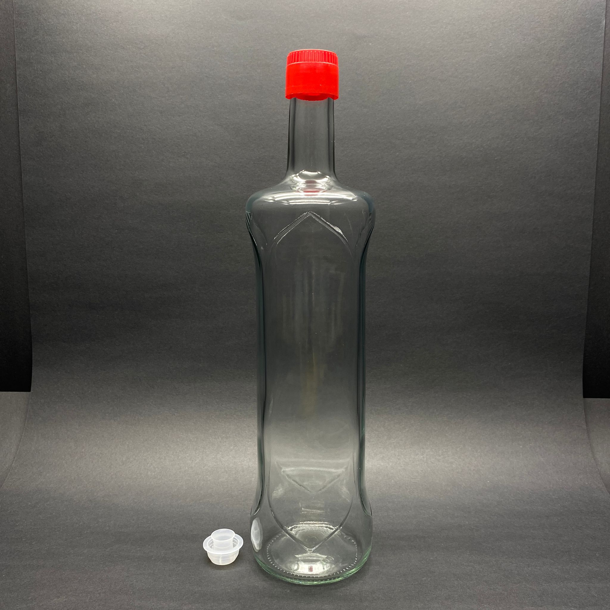 1000 Cc Dorika Oval Desenli Cam Şişe - Kilitli Kırmızı Drop - Stop Akıtıcılı Plastik Kapaklı - 1 Litre Yağ Şişesi - Sirke Şişesi