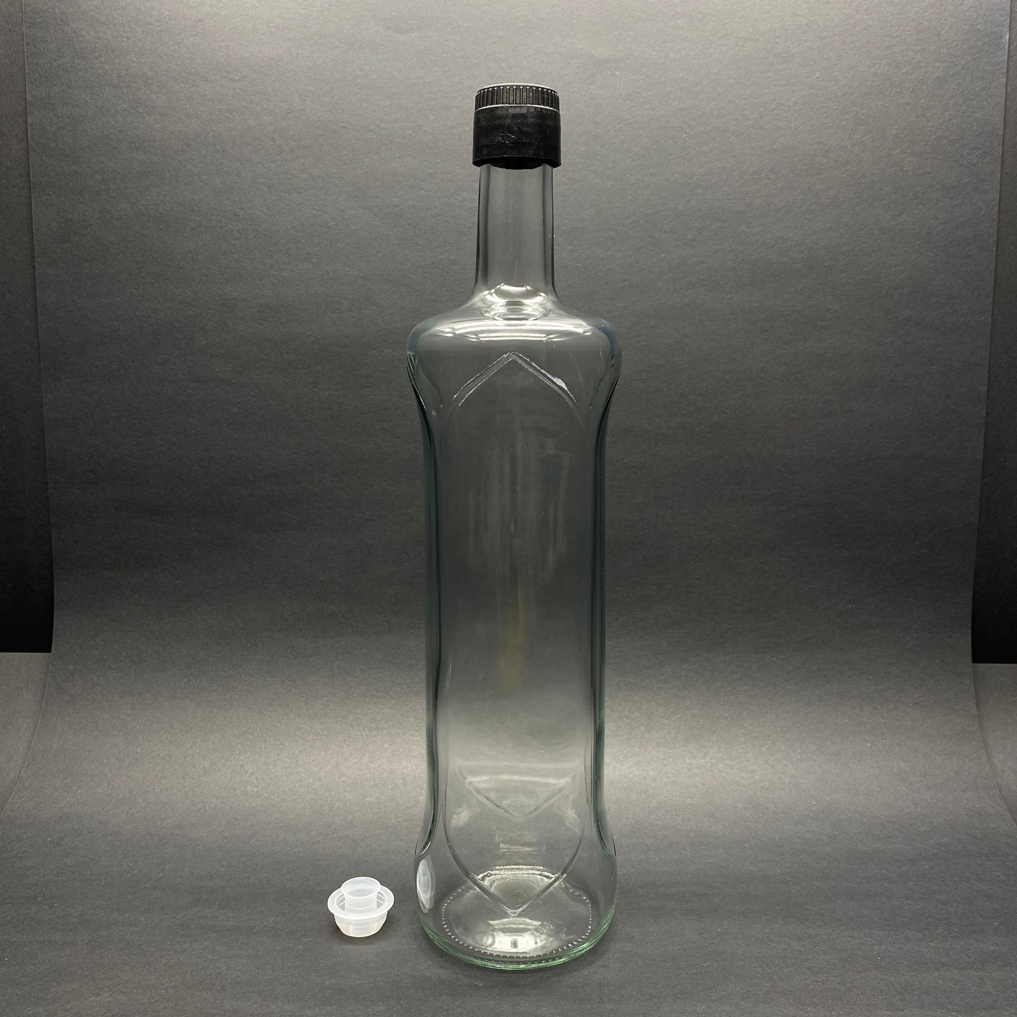 1000 Cc Dorika Oval Desenli Cam Şişe - Kilitli Siyah Drop - Stop Akıtıcılı Plastik Kapaklı - 1 Litre Yağ Şişesi - Sirke Şişesi