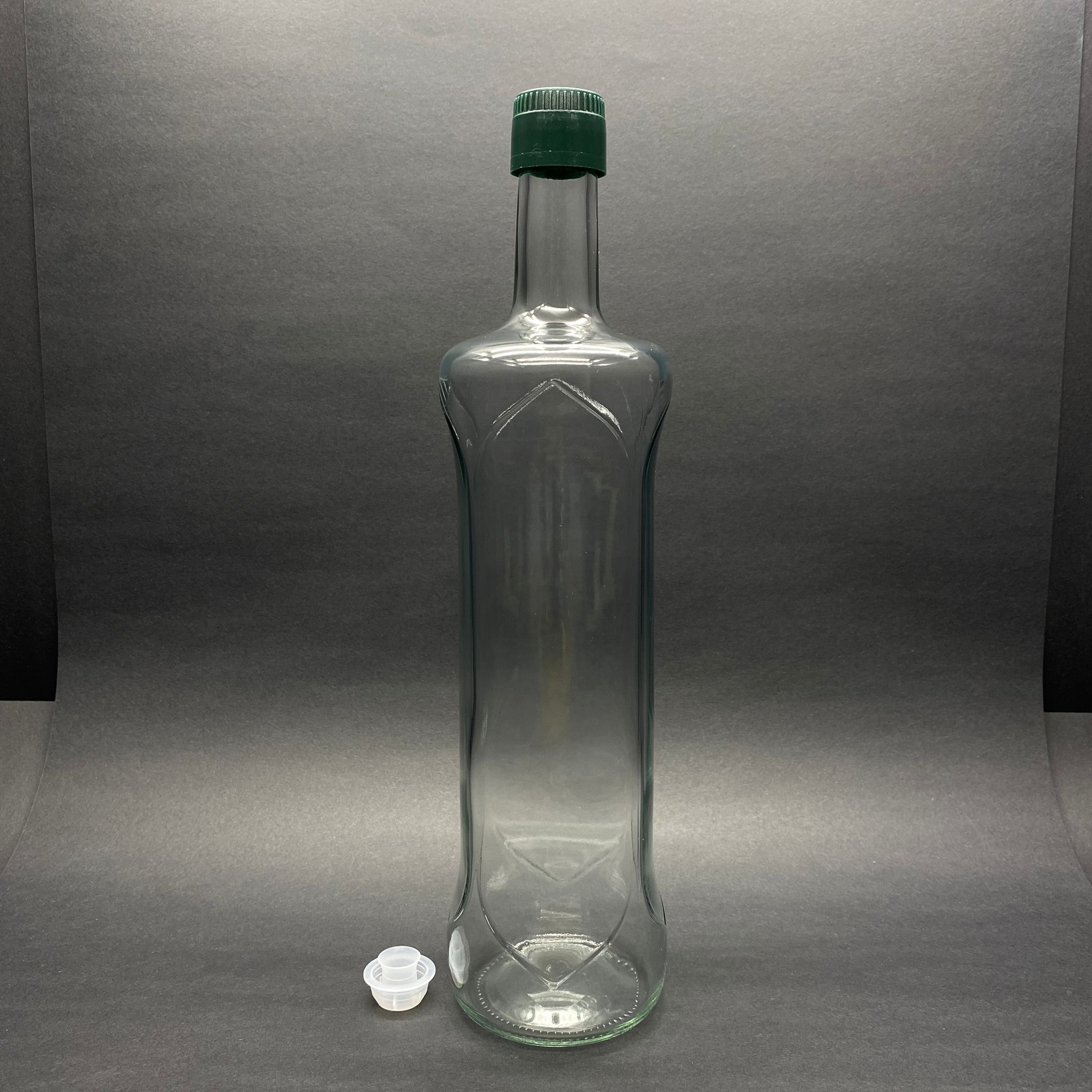 1000 Cc Dorika Oval Desenli Cam Şişe - Kilitli Yeşil Drop - Stop Akıtıcılı Plastik Kapaklı - 1 Litre Yağ Şişesi - Sirke Şişesi