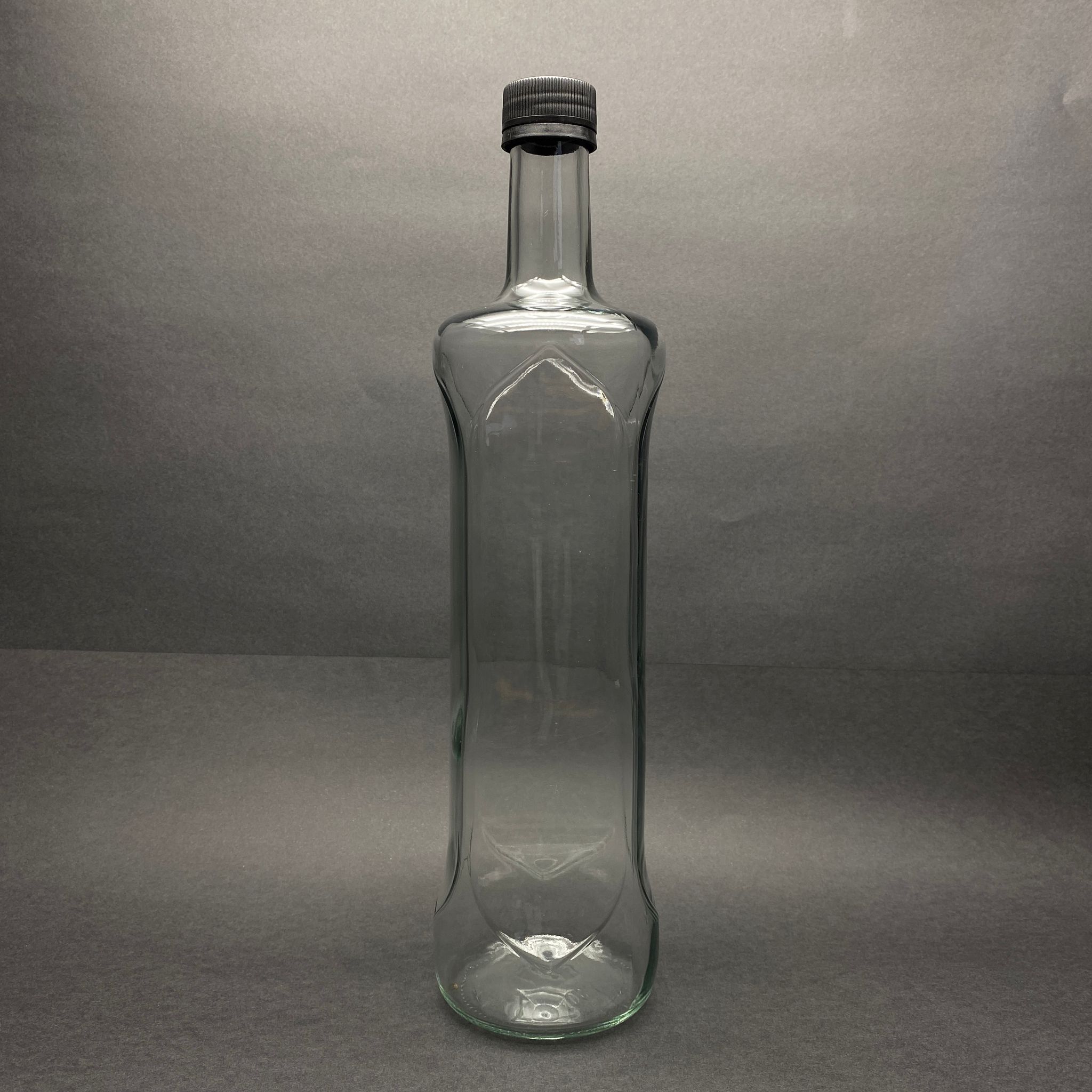 1000 Cc Dorika Oval Desenli Cam Şişe - Siyah Kilitli Plastik Kapaklı - 1 Litre Yağ Şişesi - Sirke Şişesi -  Kapak Markası Berıcap