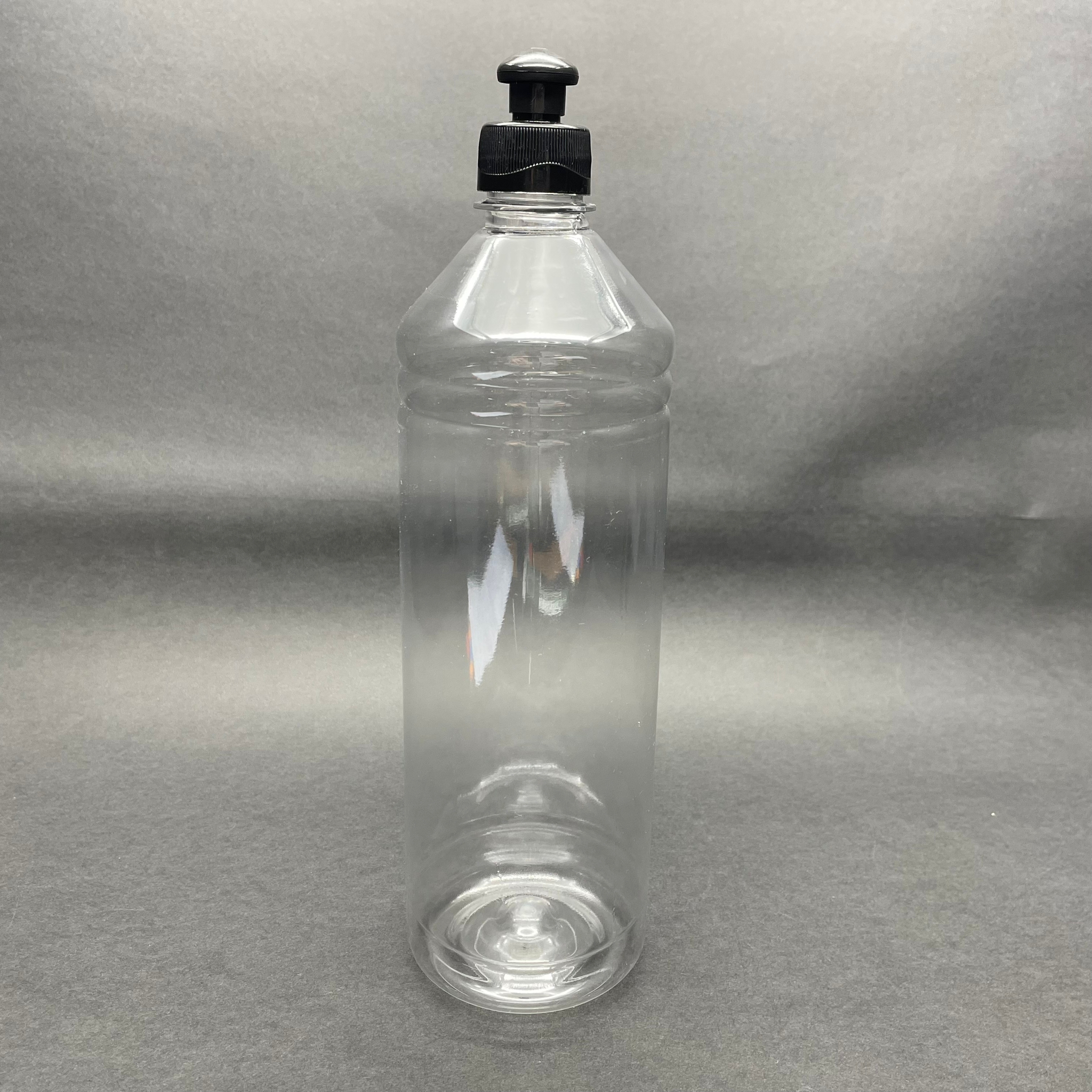 1000 Cc Düz Model Pet Şişe (28 Ağız) - 1 Litre Pet Şişe Siyah Push Pull Kapaklı