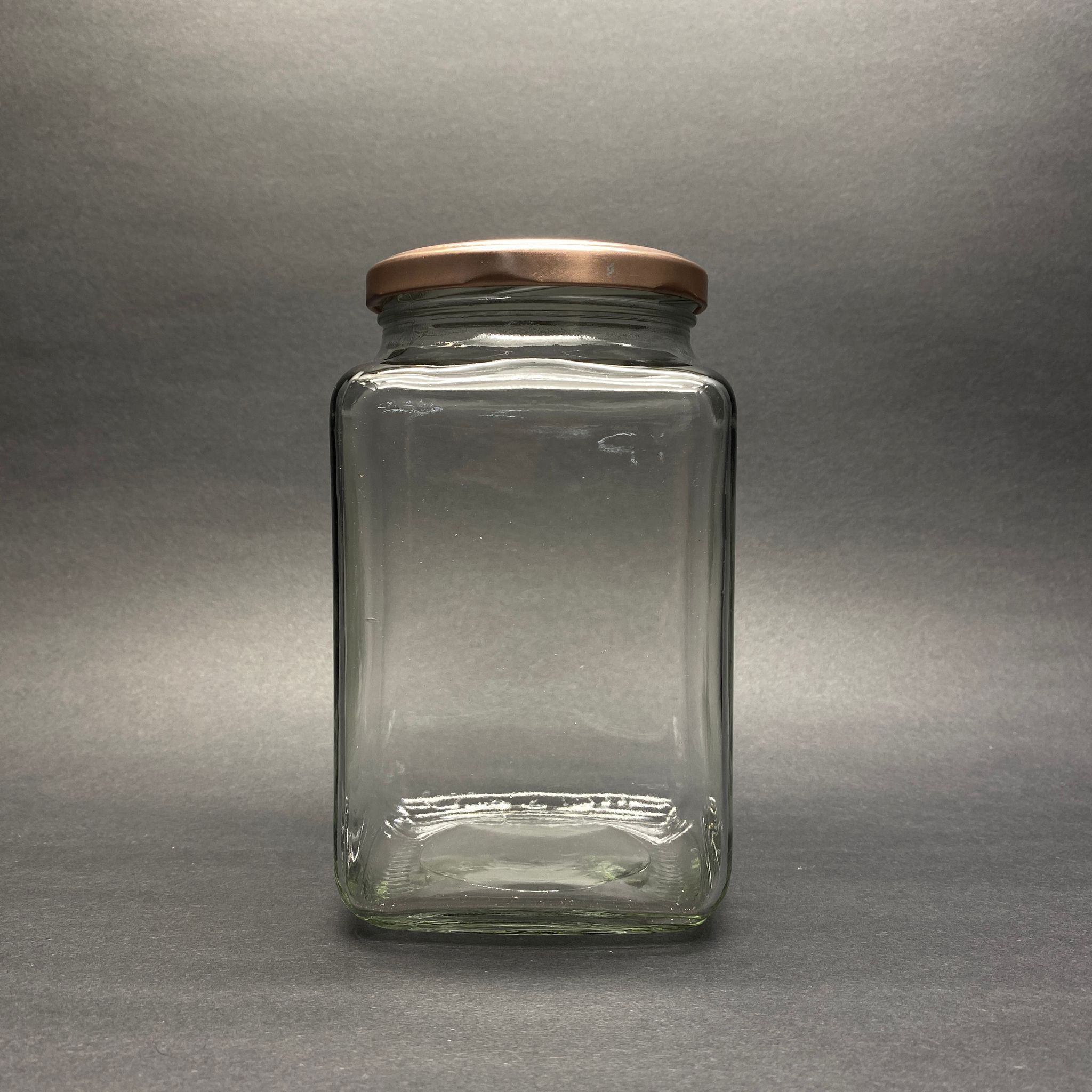 1000 Cc Kare Cam Kavanoz - Bronz Metal Kapaklı - 1000 Ml Cam Konserve Kavanozları
