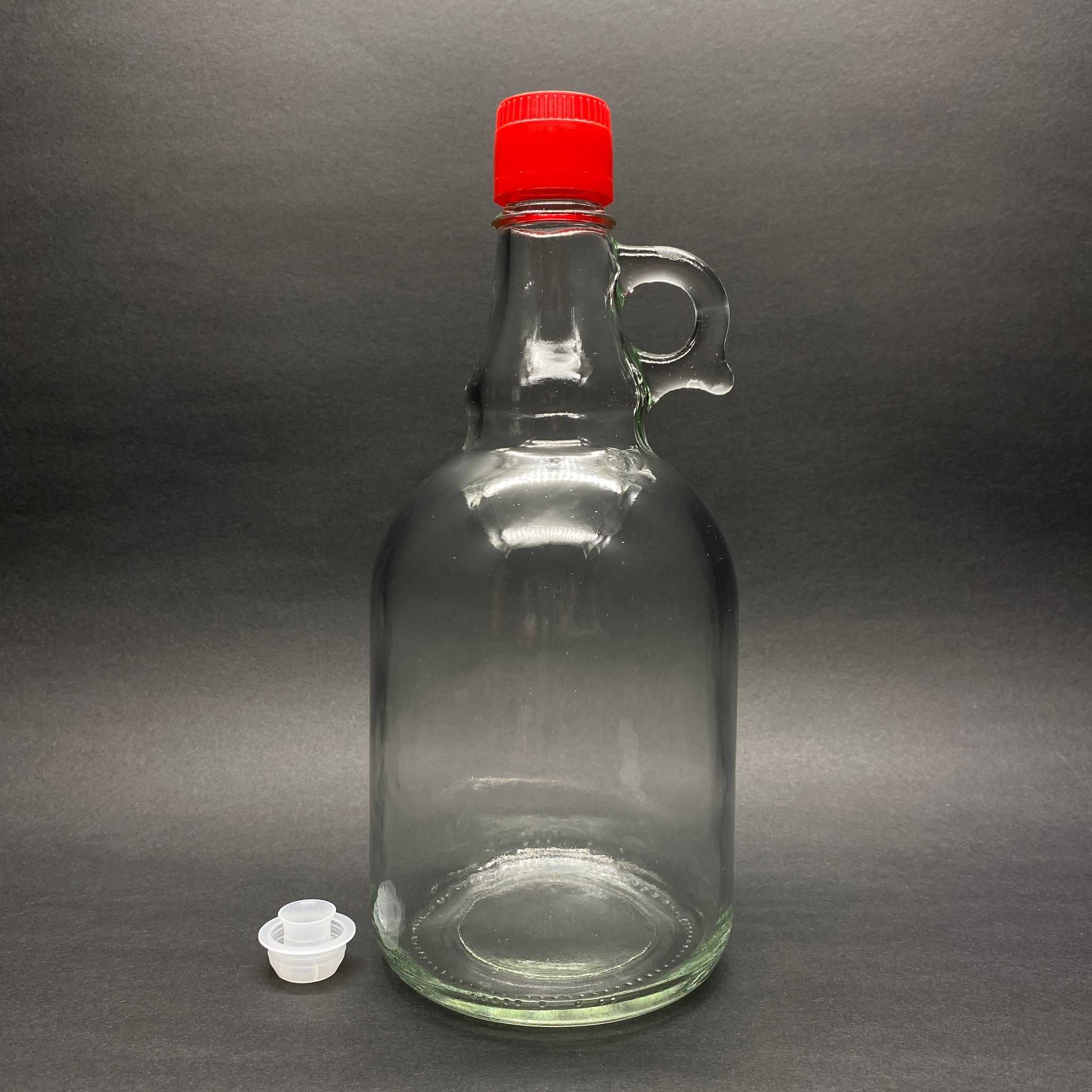 1000 Cc Kulplu Galon Şişe - Kırmızı Drop - Stop Kilitli Akıtıcılı Plastik Kapaklı - 1 Litre Galon Kulplu Cam Şişe