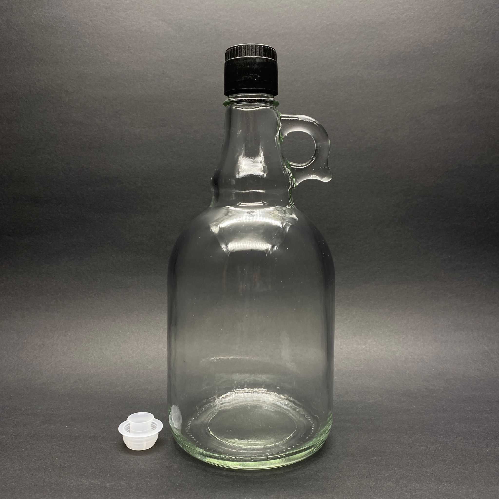 1000 Cc Kulplu Galon Şişe - Siyah Drop - Stop Kilitli Akıtıcılı Plastik Kapaklı - 1 Litre Galon Kulplu Cam Şişe