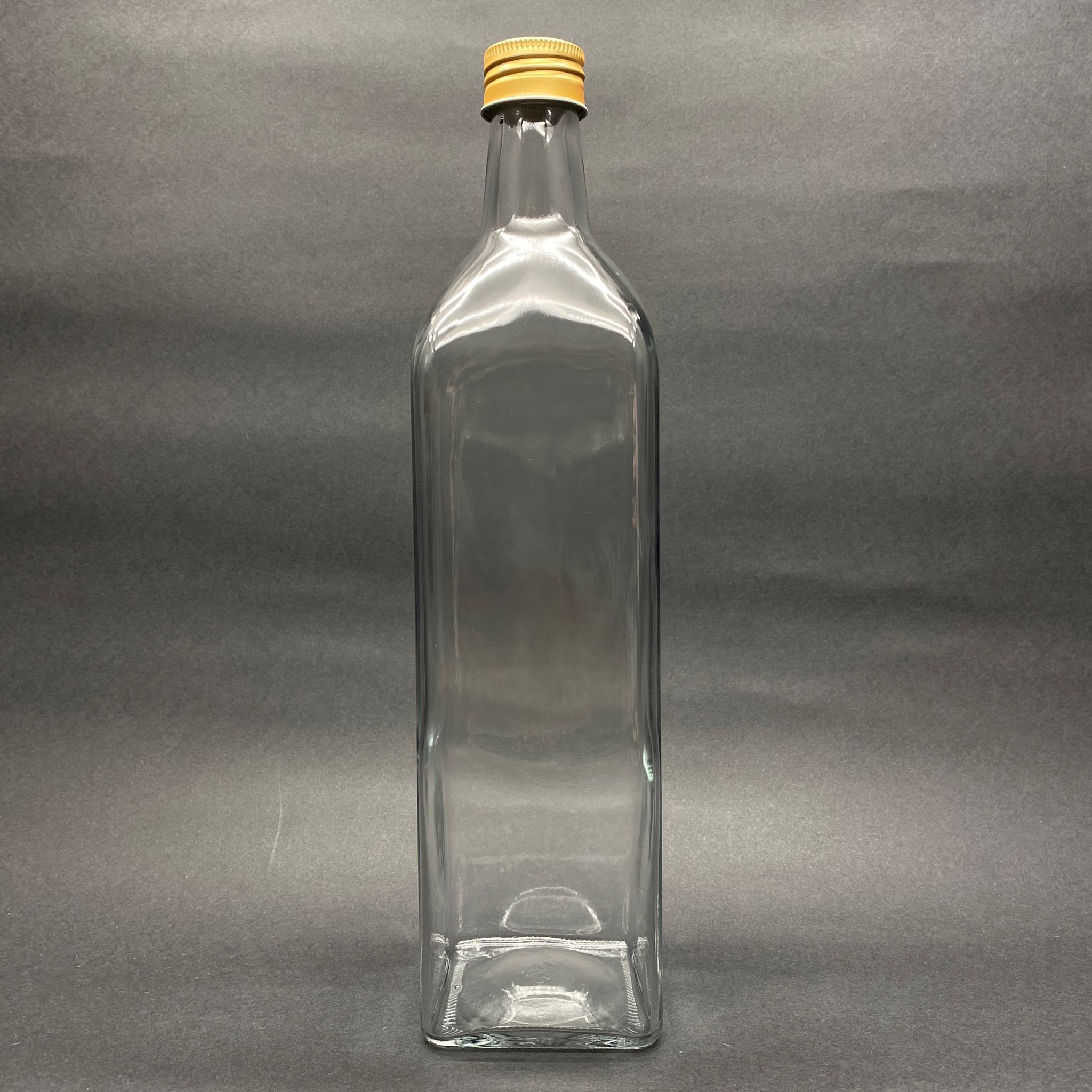 1000 Cc Maraska Cam Şişe - Gold Metal Kapaklı - 1 Litre Köşeli Yağ Şişesi - Sirke Şişesi - 1 Lt Yağ Şişesi