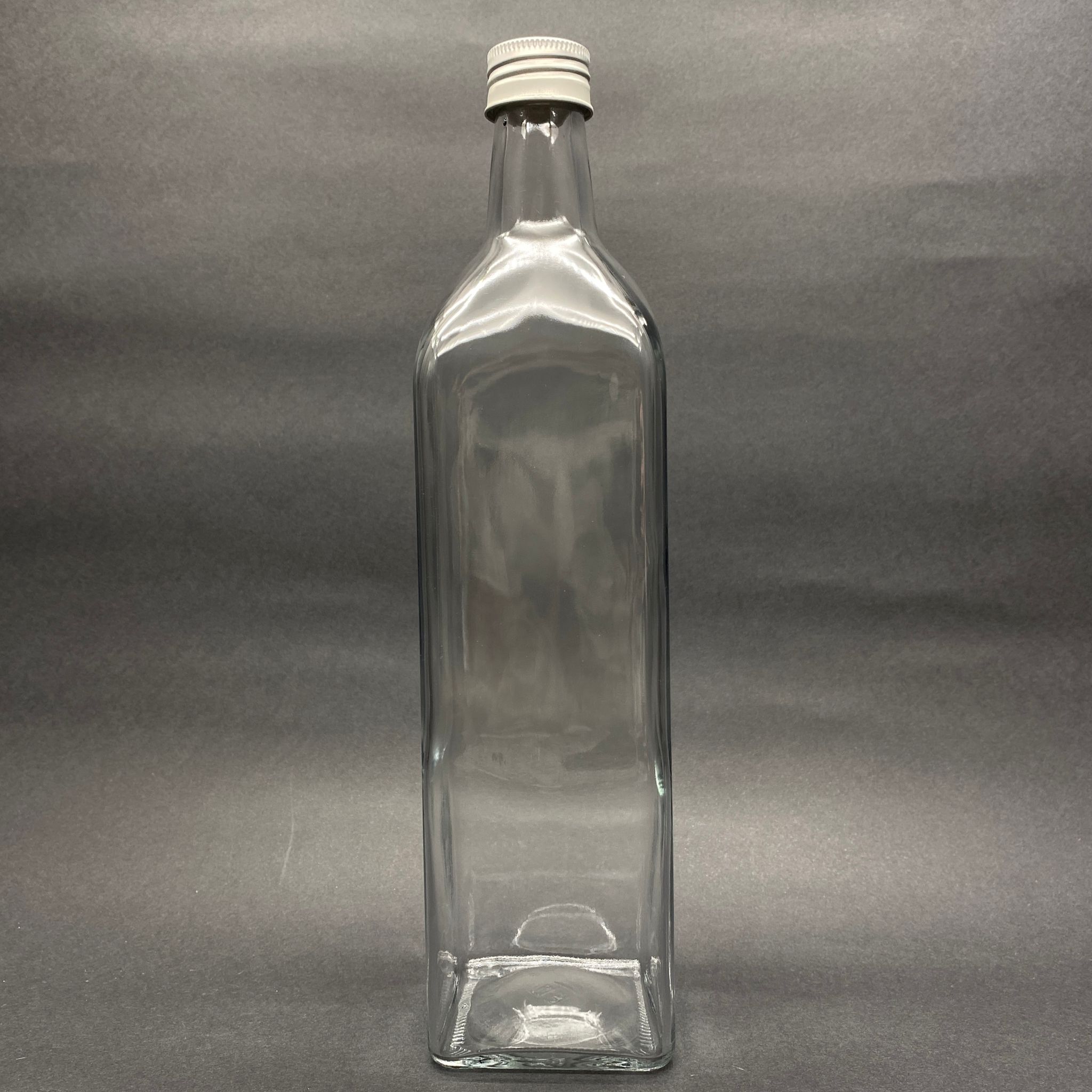 1000 Cc Maraska Cam Şişe - Gümüş Metal Kapaklı - 1 Litre Köşeli Yağ Şişesi - Sirke Şişesi - 1 Lt Yağ Şişesi