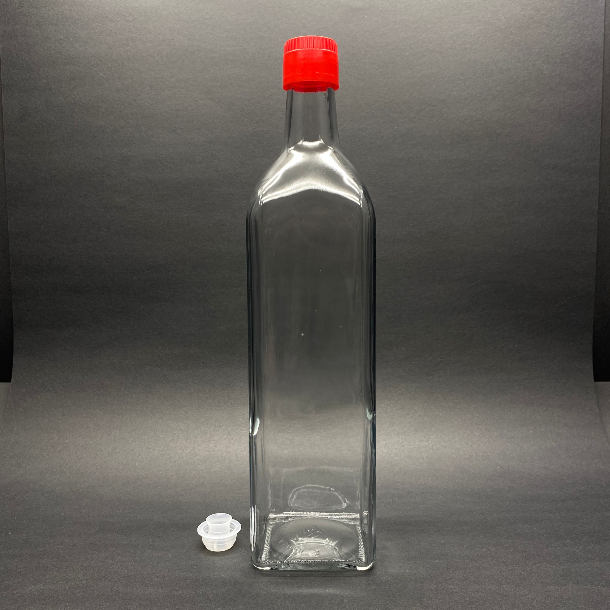1000 Cc Maraska Cam Şişe - Kilitli Kırmızı Akıtıcılı Drop - Stop Kapaklı - 1000 Ml Köşeli Yağ Şişesi - Sirke Şişesi - 1 Lt Maraska Köşeli Şeffaf Cam Şişe
