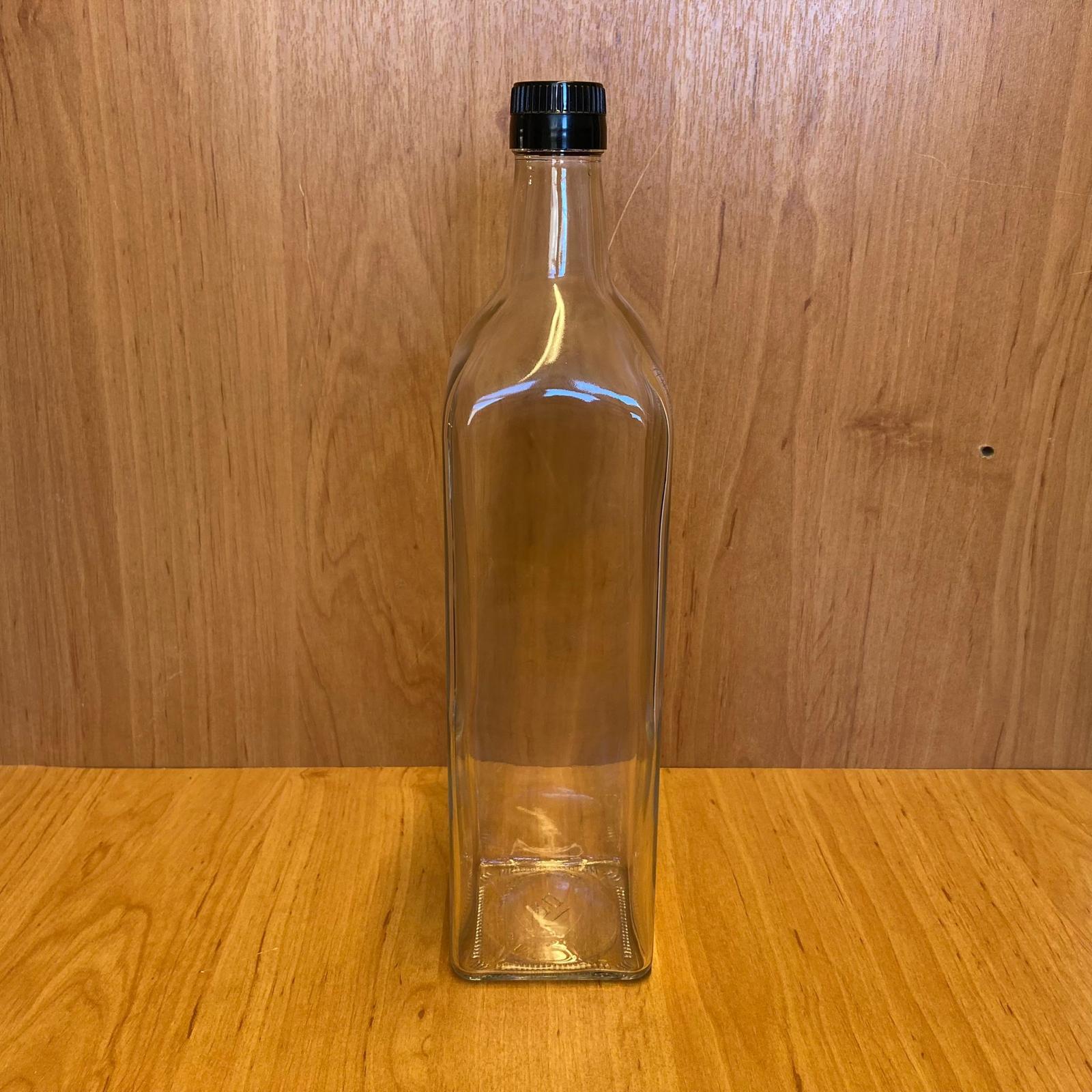 1000 Cc Maraska Cam Şişe - Standart Siyah Çakma Kapaklı - 1 Litre Köşeli Cam Şişe - Bastırarak Kapanır