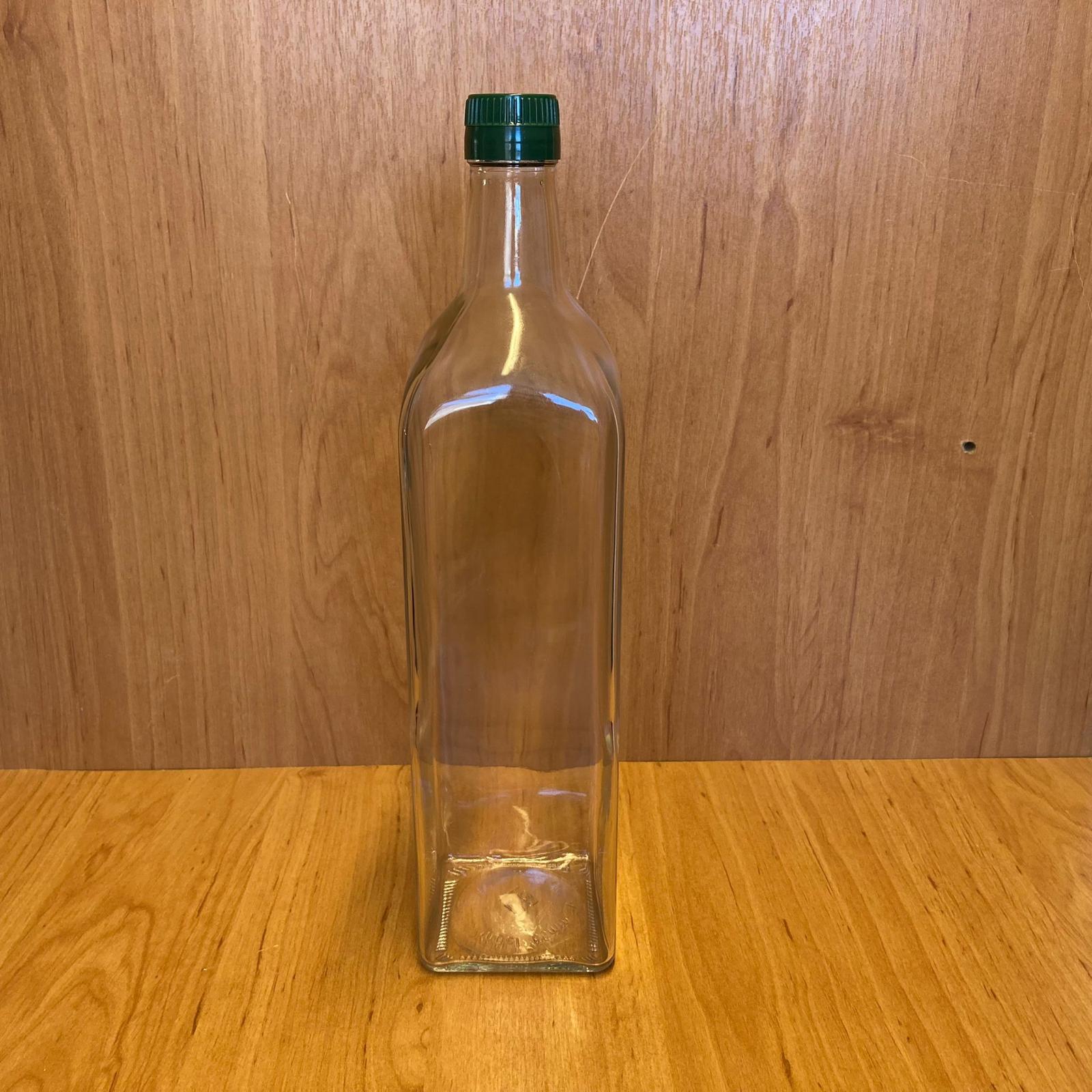 1000 Cc Maraska Cam Şişe - Standart Yeşil Çakma Kapaklı - 1 Litre Köşeli Cam Şişe - Bastırarak Kapanır