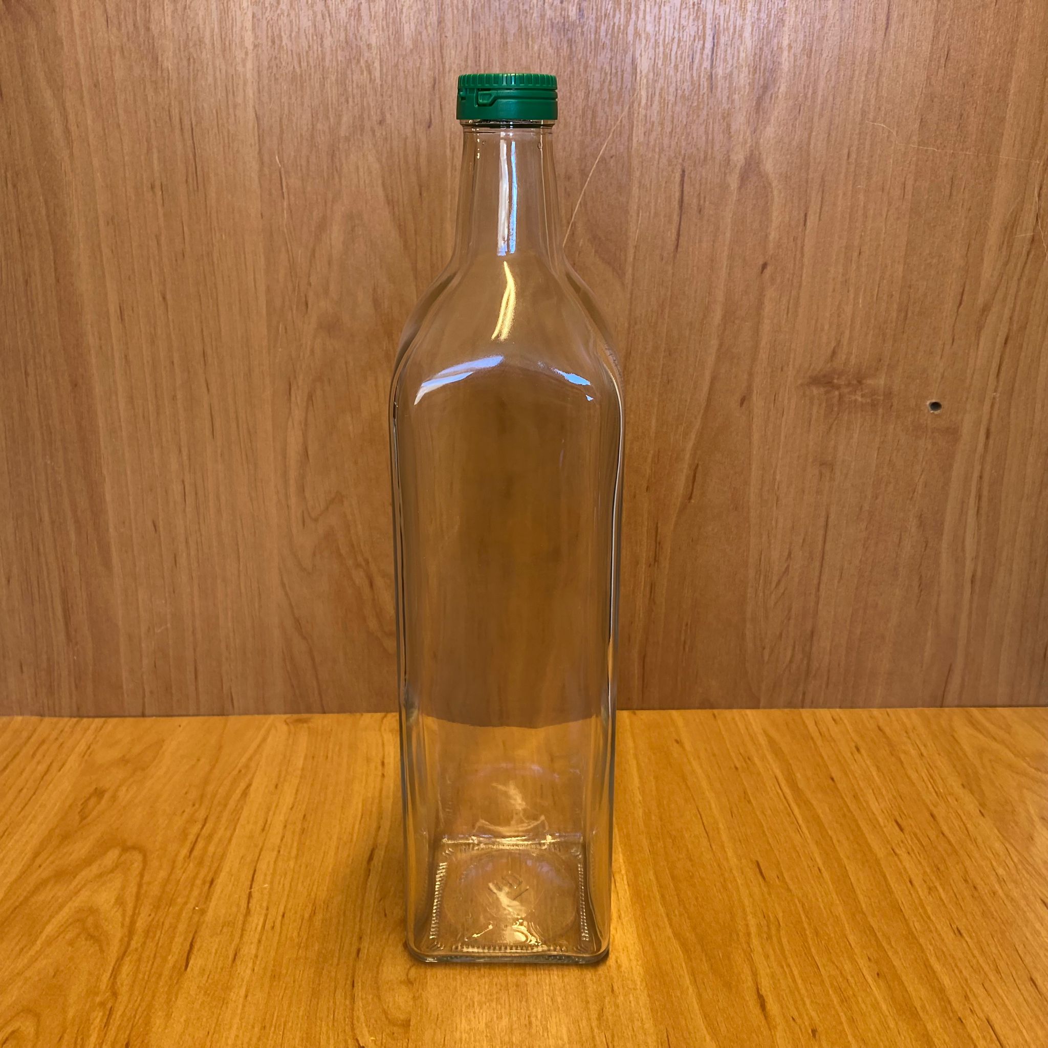 1000 Cc Maraska Cam Şişe - Yandan Yırtmaçlı Yeşil Çakma Kapaklı - 1 Litre Köşeli Cam Şişe - Bastırarak Kapanır
