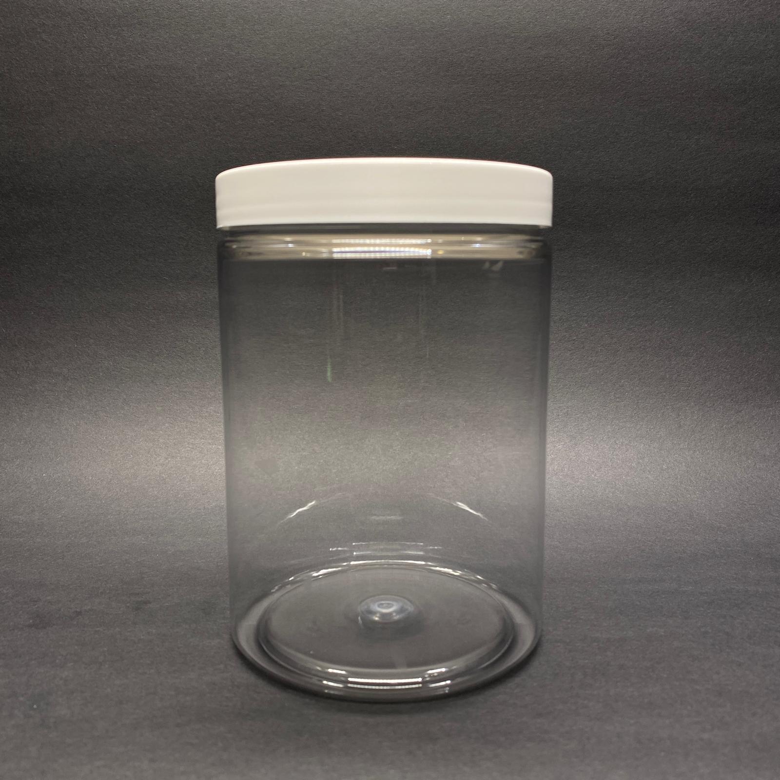 1000 Cc Silindir Sert Plastik Kavanoz - Beyaz Kapaklı - 1000 Ml Üst Kalite Pet Kavanoz