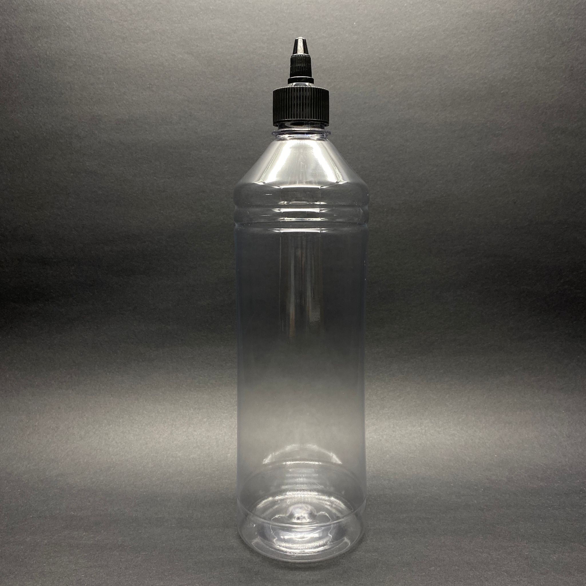 1000 Cc Sivri Twist Asansör Kapaklı Şeffaf Düz Model Pet Şişe - 1 Litre Akıtıcı Siyah Kapaklı Pet Şişe