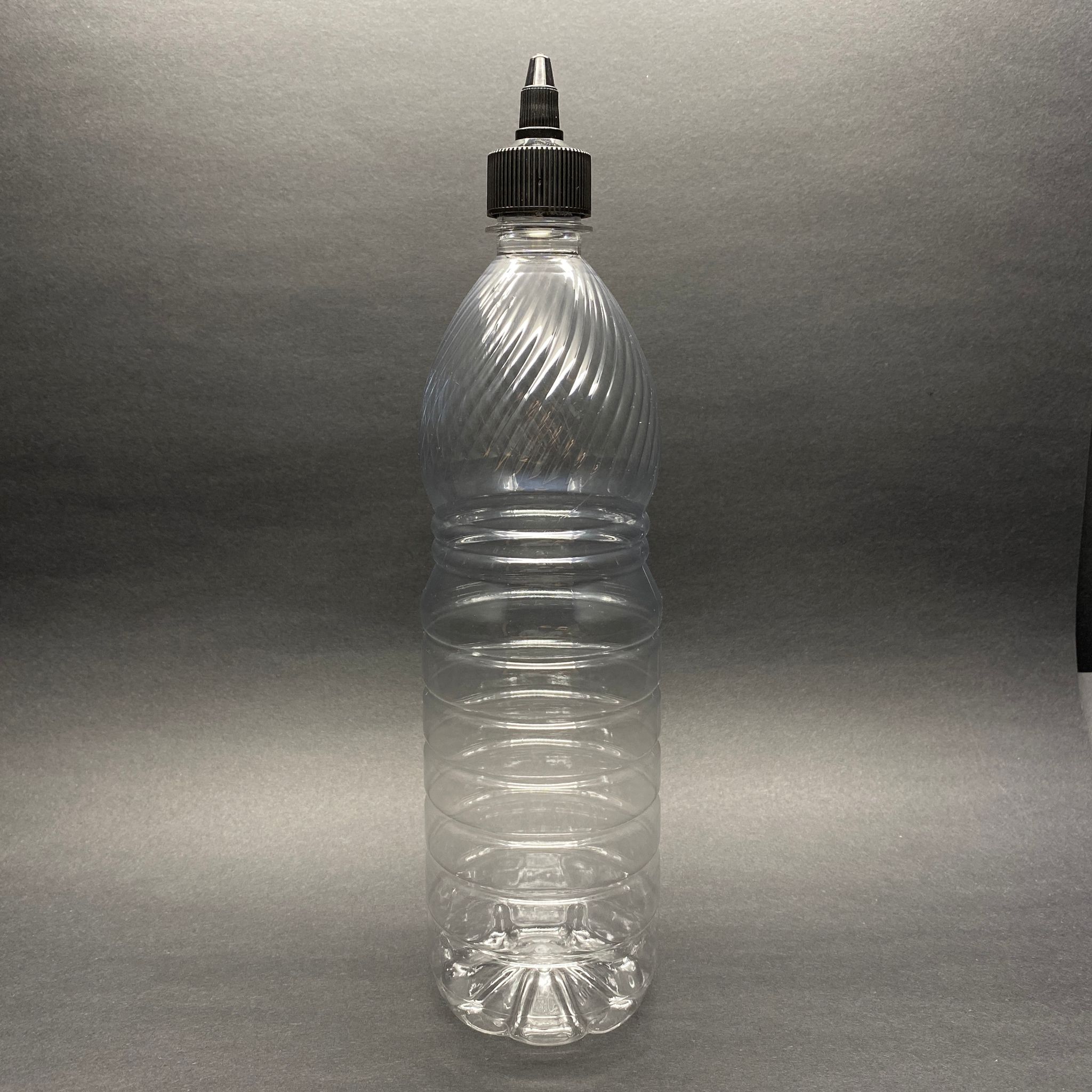 1000 Cc Sivri Twist Asansör Kapaklı Şeffaf Pet Şişe - 1 Litre Akıtıcı Siyah Kapaklı Pet Şişe