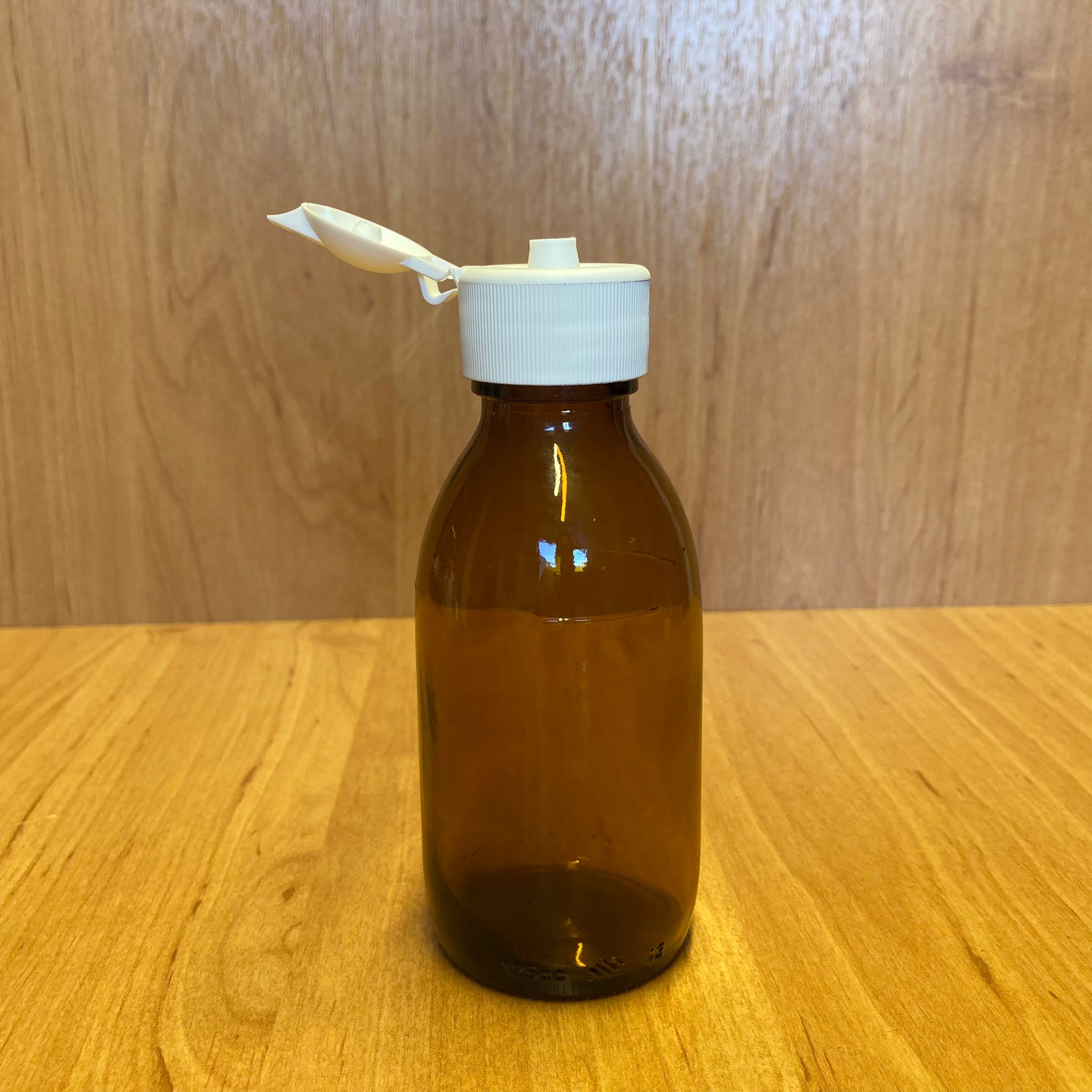 125 Cc Amber Cam Şişe - Beyaz Akıtıcılı Fliptop Kapaklı - 125 Ml Kahverengi Boş Şurup Şişesi - Açılır Kapanır Kapaklı