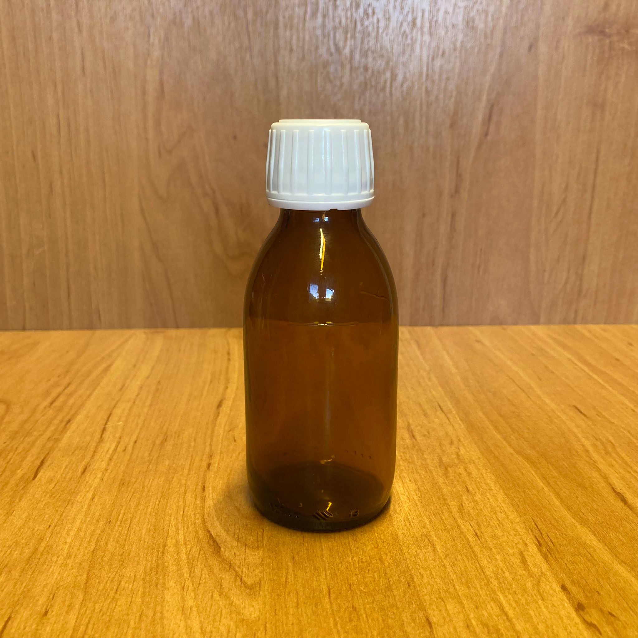 125 Cc Amber Cam Şişe - Beyaz Kilitli Plastik Kapaklı - 125 Ml Kahverengi Boş Şurup Şişesi