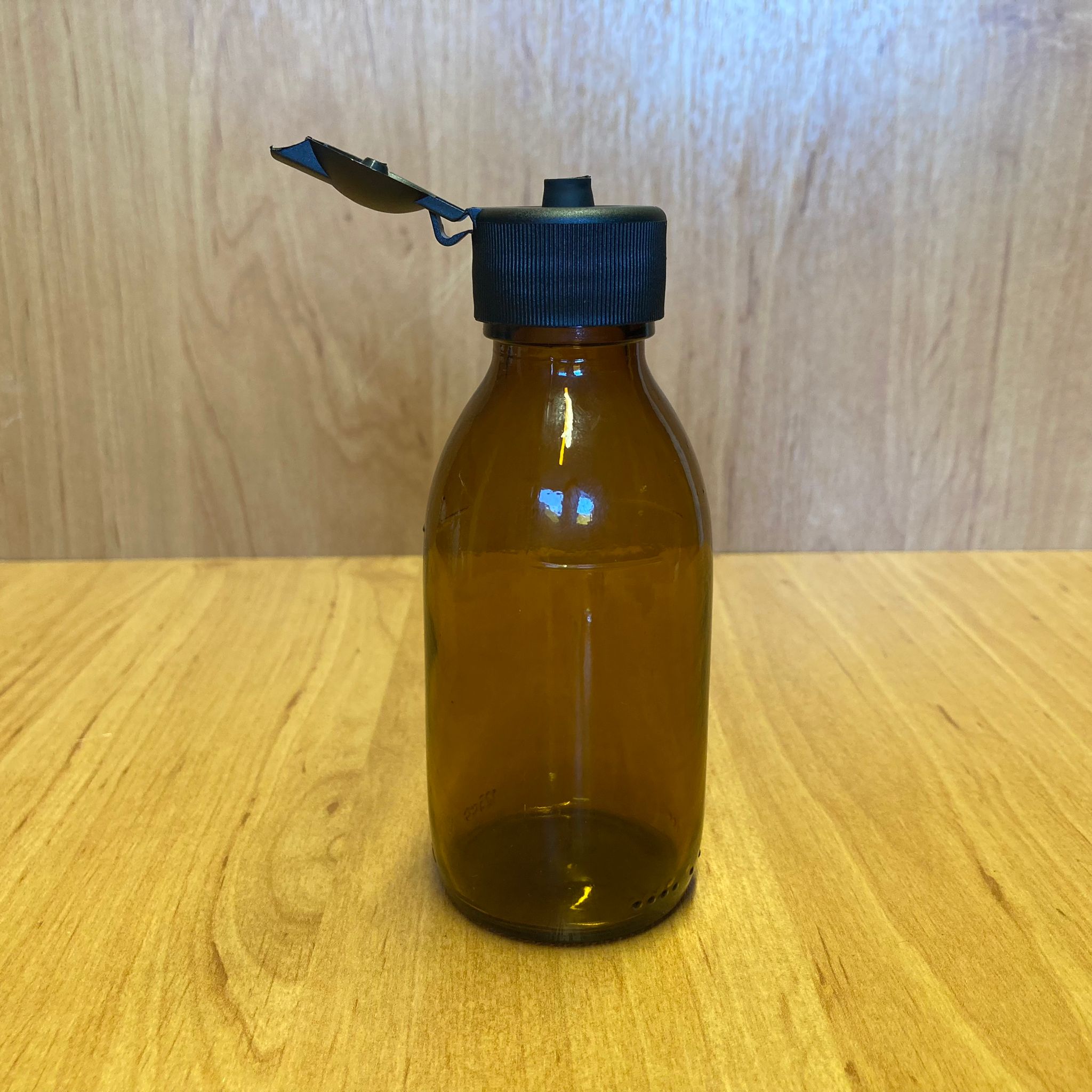 125 Cc Amber Cam Şişe - Siyah Akıtıcılı Fliptop Kapaklı - 125 Ml Kahverengi Boş Şurup Şişesi - Açılır Kapanır Kapaklı