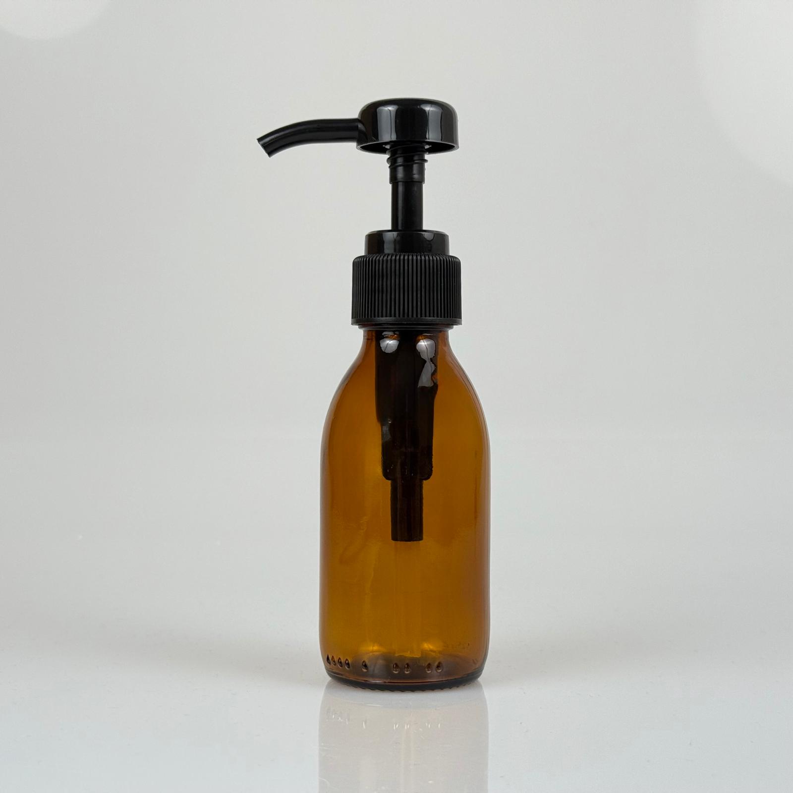 125 Cc Amber Cam Şişe + Siyah Dozaj Pompalı (Her Basmada 4 Cc Sıvı Atar)  - 125 Ml Pompalı Şişe - Şurup, Şampuan, Krem Gibi Yoğun Kıvamlı Sıvılarda Kullanılır