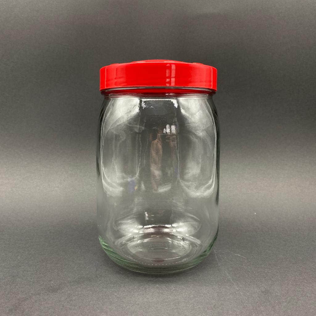 1300 Cc Cam Kavanoz - Kırmızı Plastik Kapaklı - 1300 Ml Cam Kavanoz